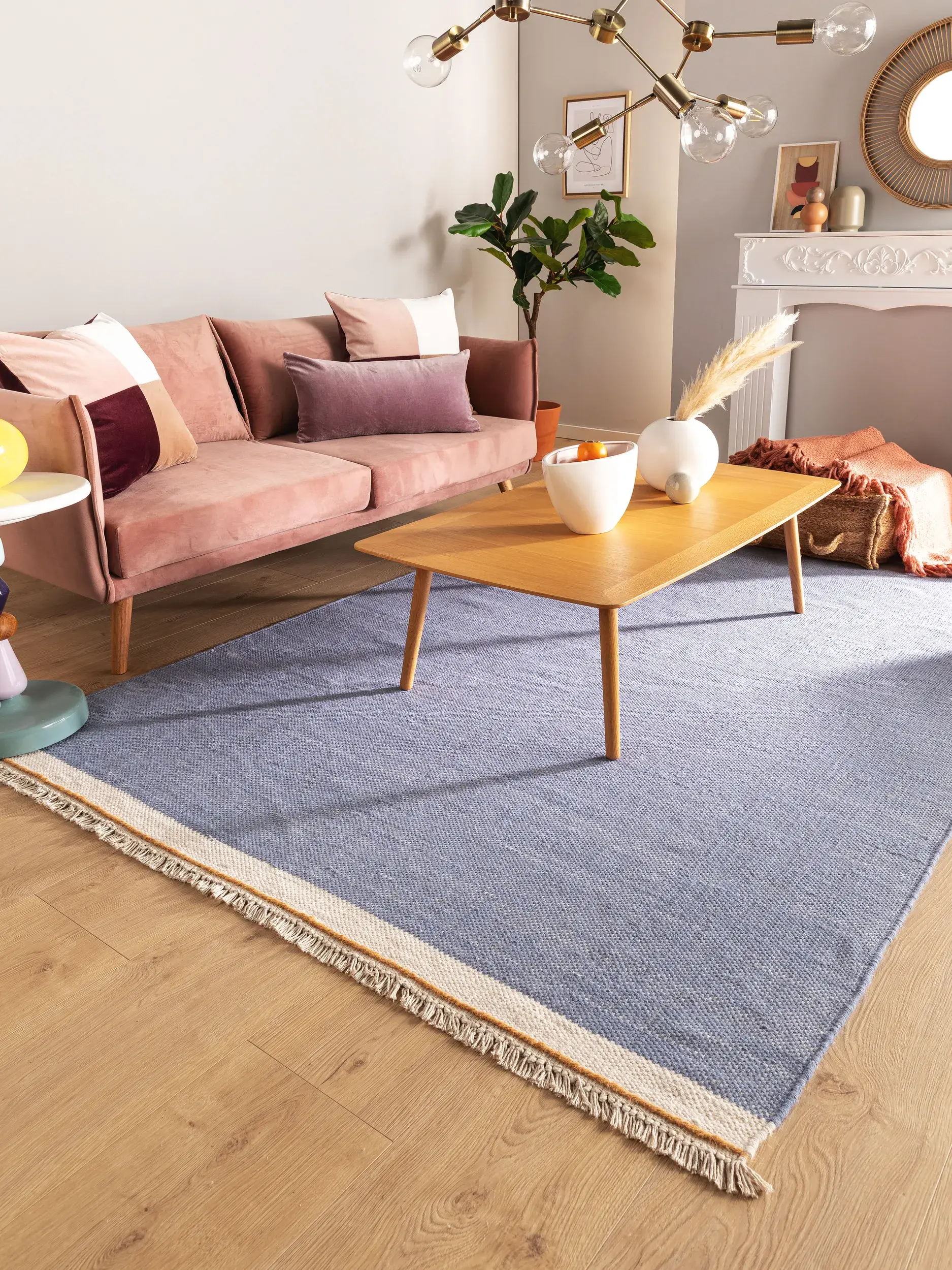 Tappeto di 60% Lana, 40% Cotone in Azzurro con pelo alto 60% Lana, 40% Cotone da benuta POP