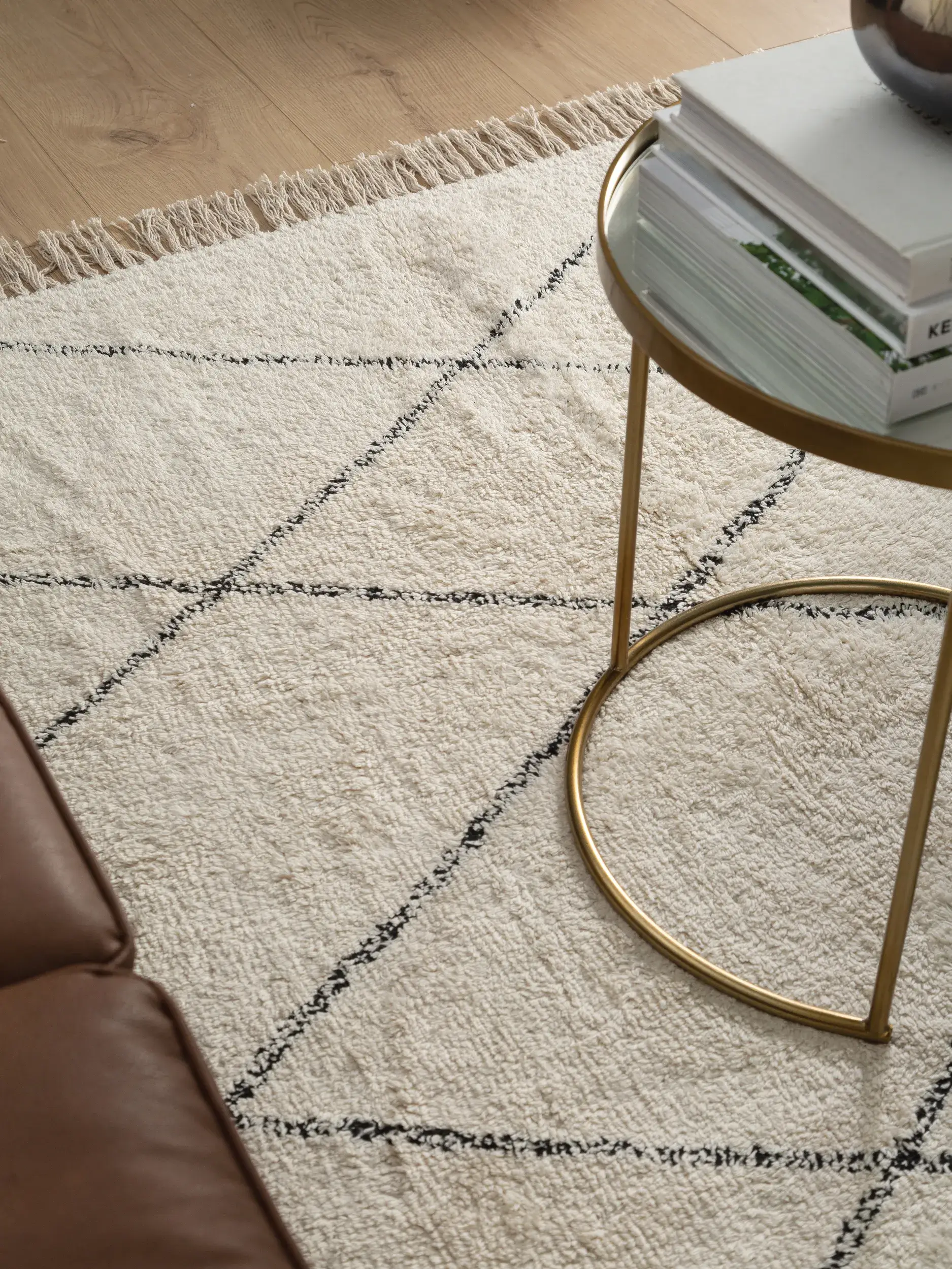 Tapijt van 100% Katoen in Beige met een 100% Katoen hoge pool van benuta nest
