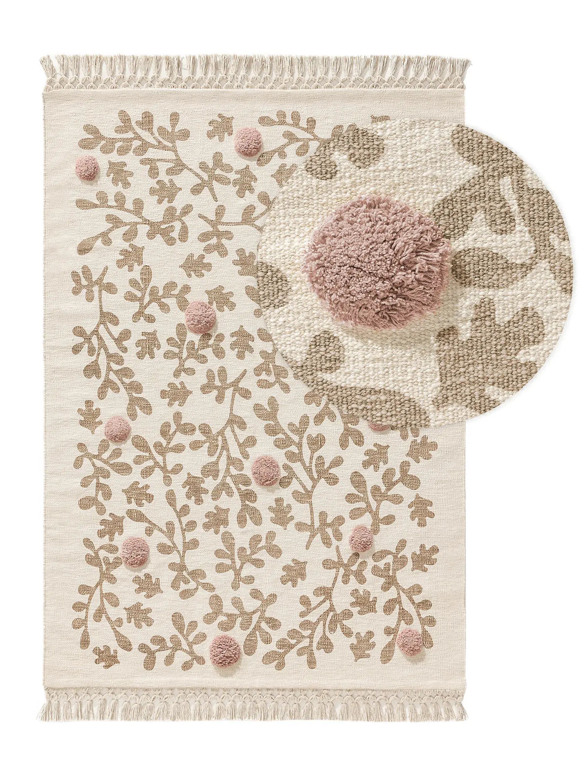 Teppich aus 100% Baumwolle in Beige mit 100% Baumwolle hohem Flor von Lytte