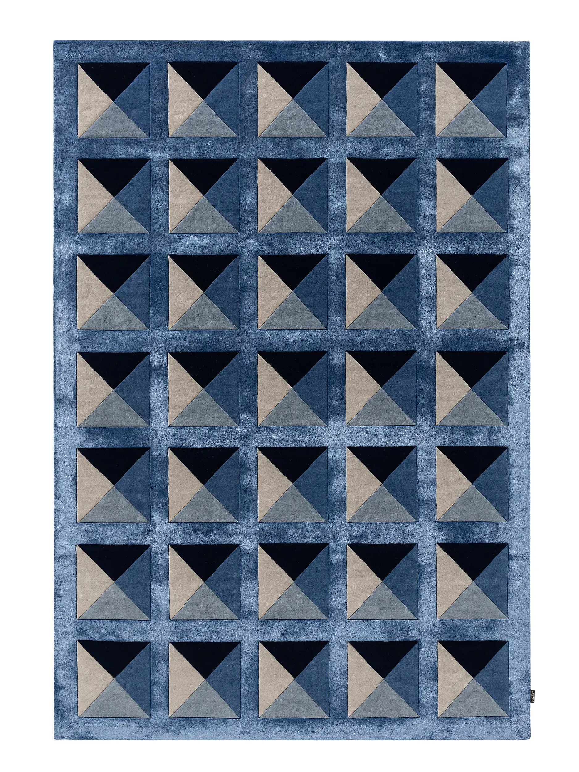 Teppich aus 60% Wolle, 40% Lyocell (Tencel™) in Blau mit 60% Wolle, 40% Lyocell (Tencel™) hohem Flor von benuta Finest