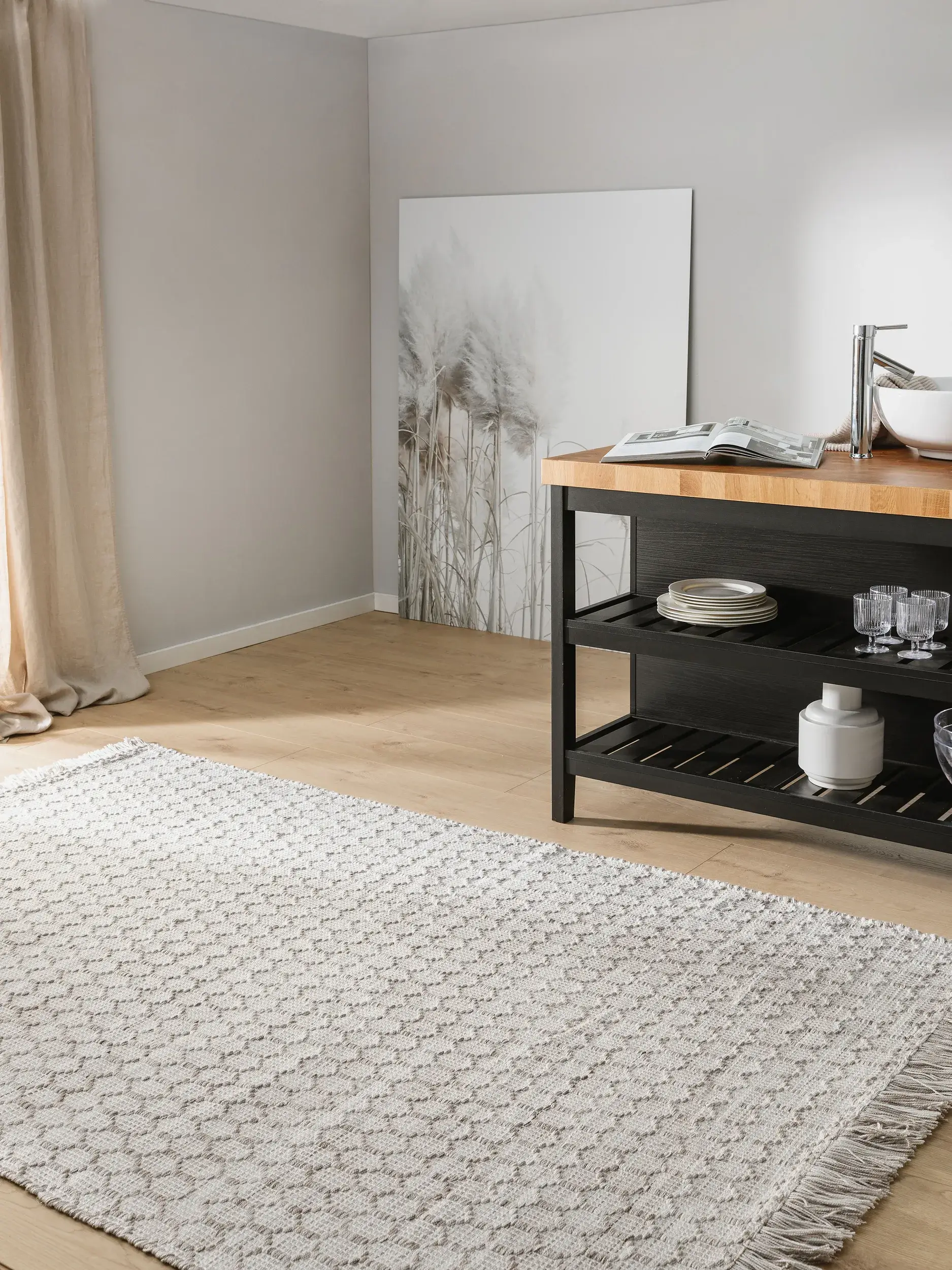 Tappeto Mimpi di 100% poliestere (riciclaggio PET) in Grigio di benuta pure