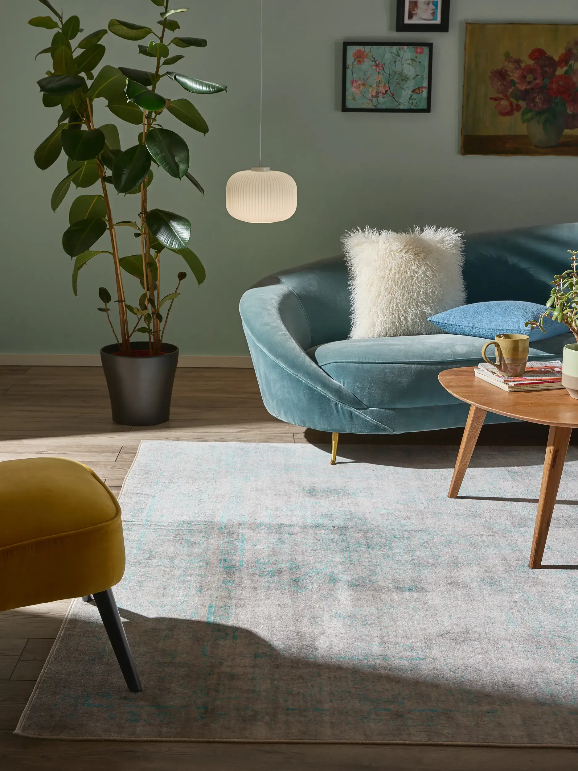Teppich aus 100% Polyester in Grau mit 100% Polyester hohem Flor von benuta Nest