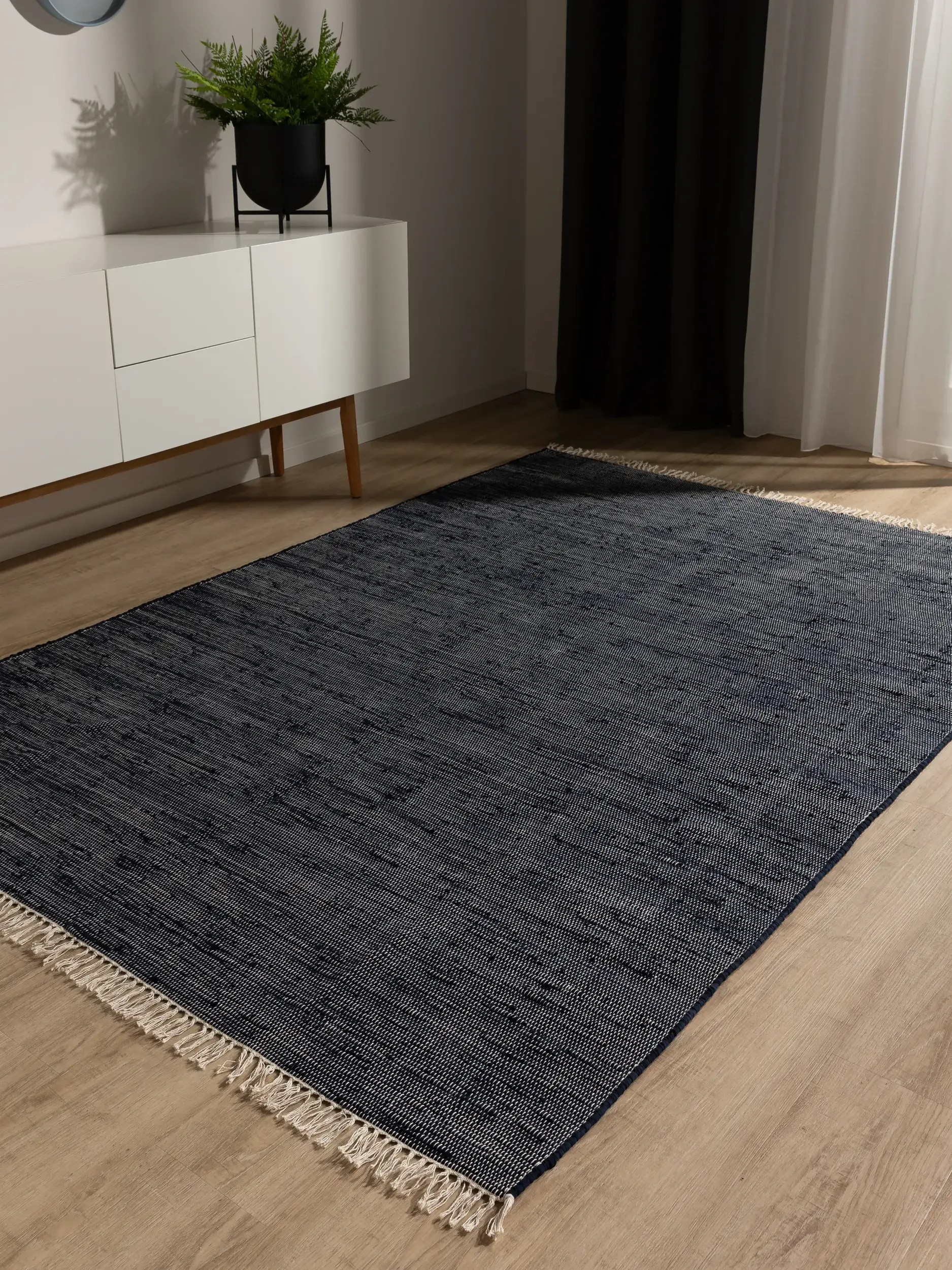 Teppich aus 100% Recycelte Baumwolle in Blau mit 100% Recycelte Baumwolle hohem Flor von benuta Basic