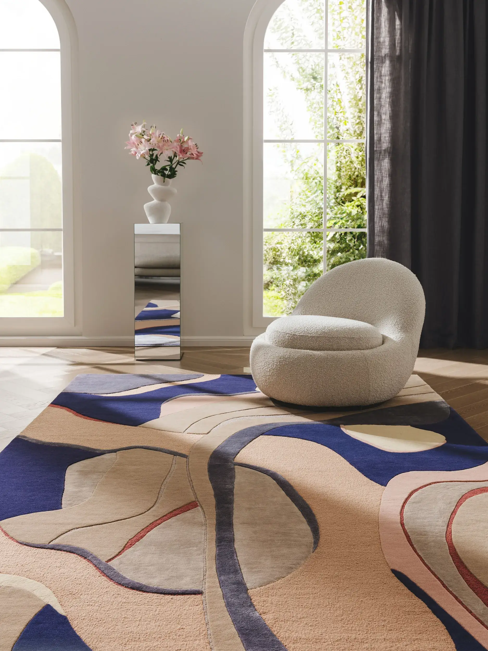 Teppich aus 75% Wolle, 25% Lyocell (Tencel™) in Multicolor mit 75% Wolle, 25% Lyocell (Tencel™) hohem Flor von benuta Finest