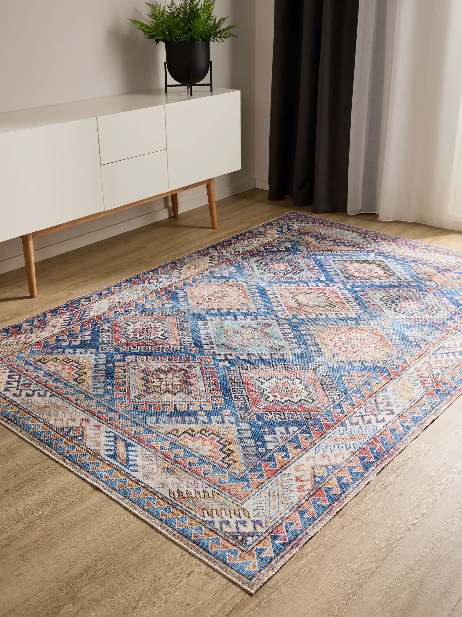 Rug made of 100% Polyester in Blue with a 100% Polyester high pile by benuta Basic