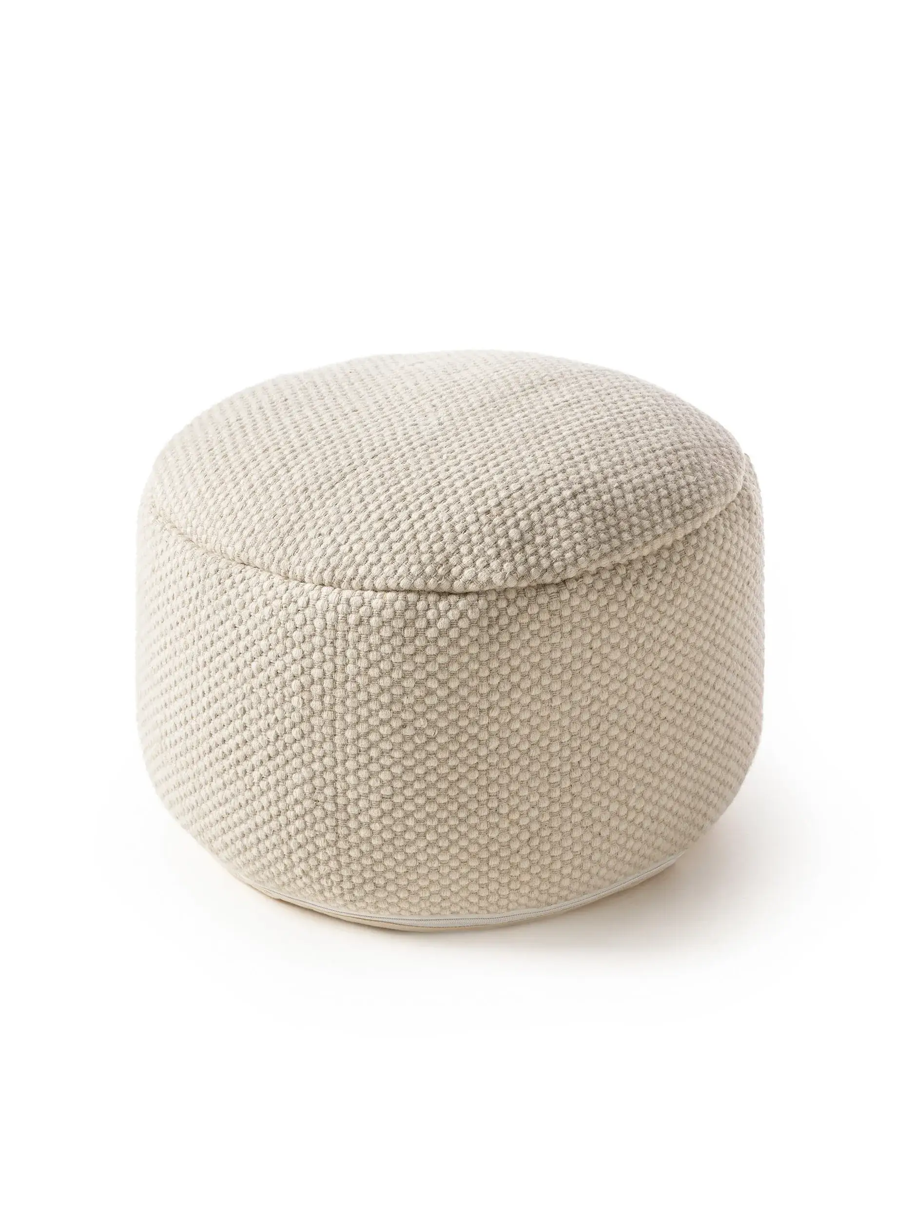 Handgjord ullpouf Rocco Vit med Enfärgad-design i 80% Ull, 20% Bomull från benuta pure