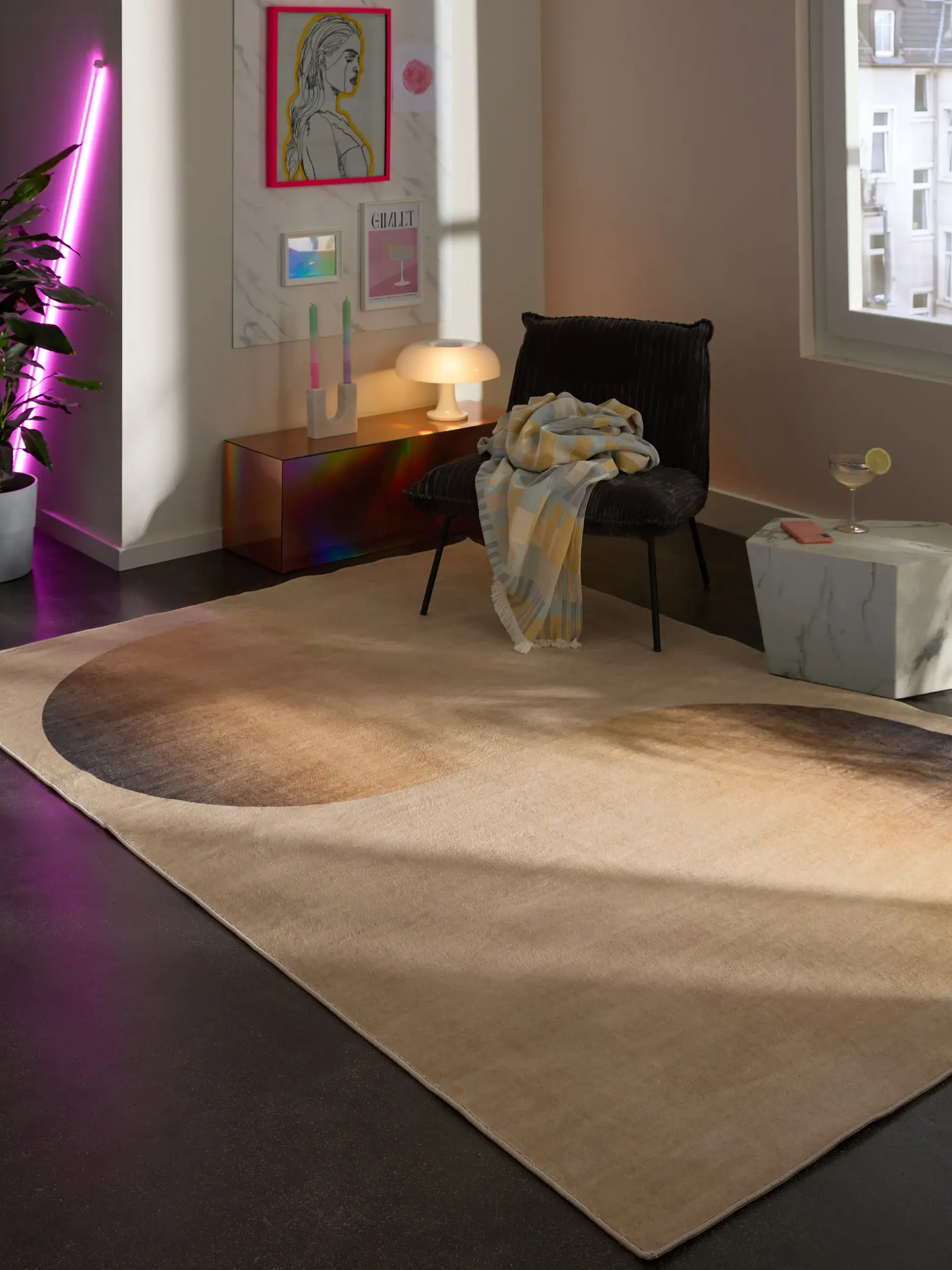 Rug made of 100% Polyester in Beige with a 100% Polyester high pile by benuta Pop
