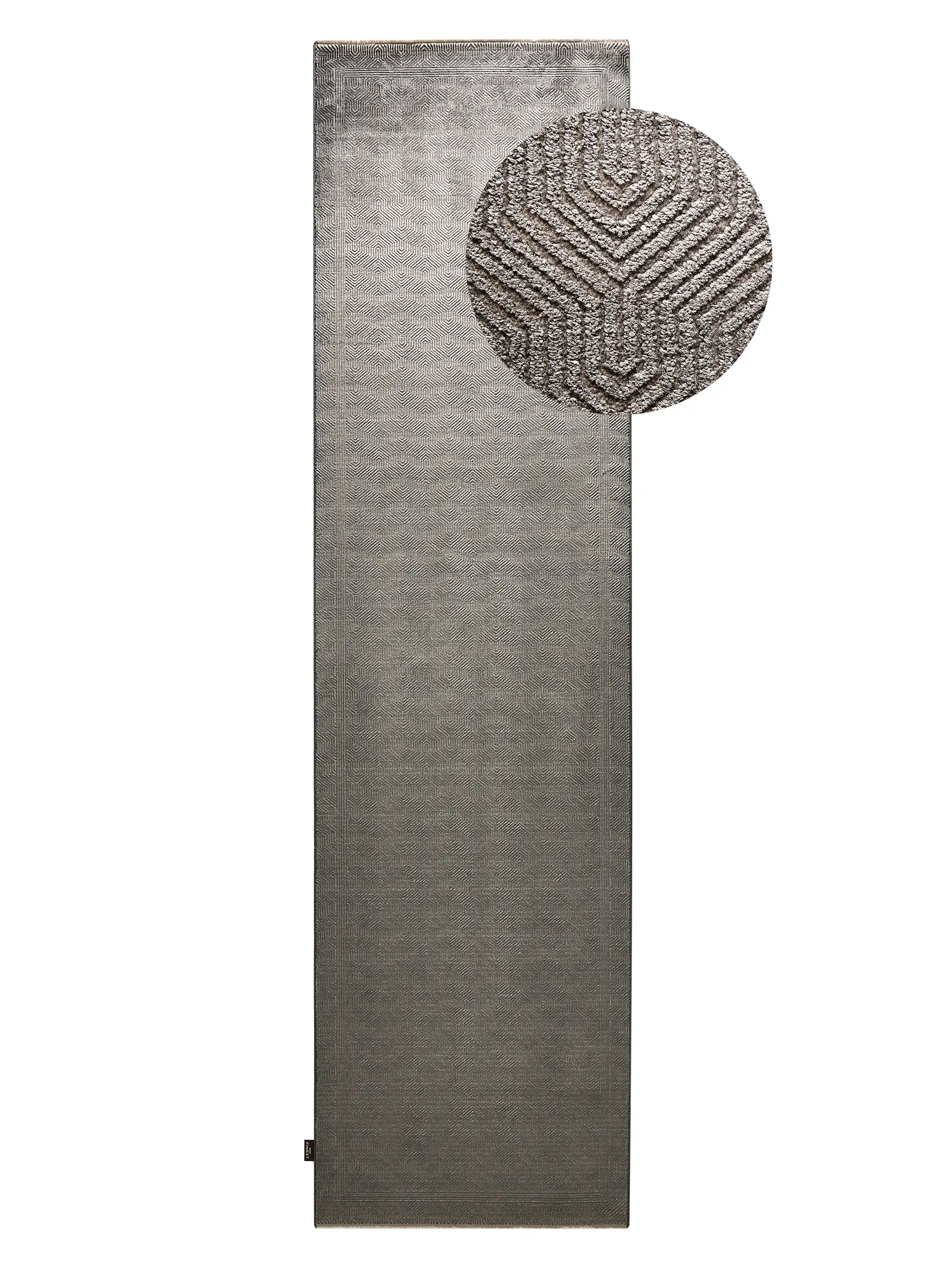 Teppich aus 60% Viskose, 40% Polyacryl (Chenille) in Grau mit 60% Viskose, 40% Polyacryl (Chenille) hohem Flor von benuta Finest