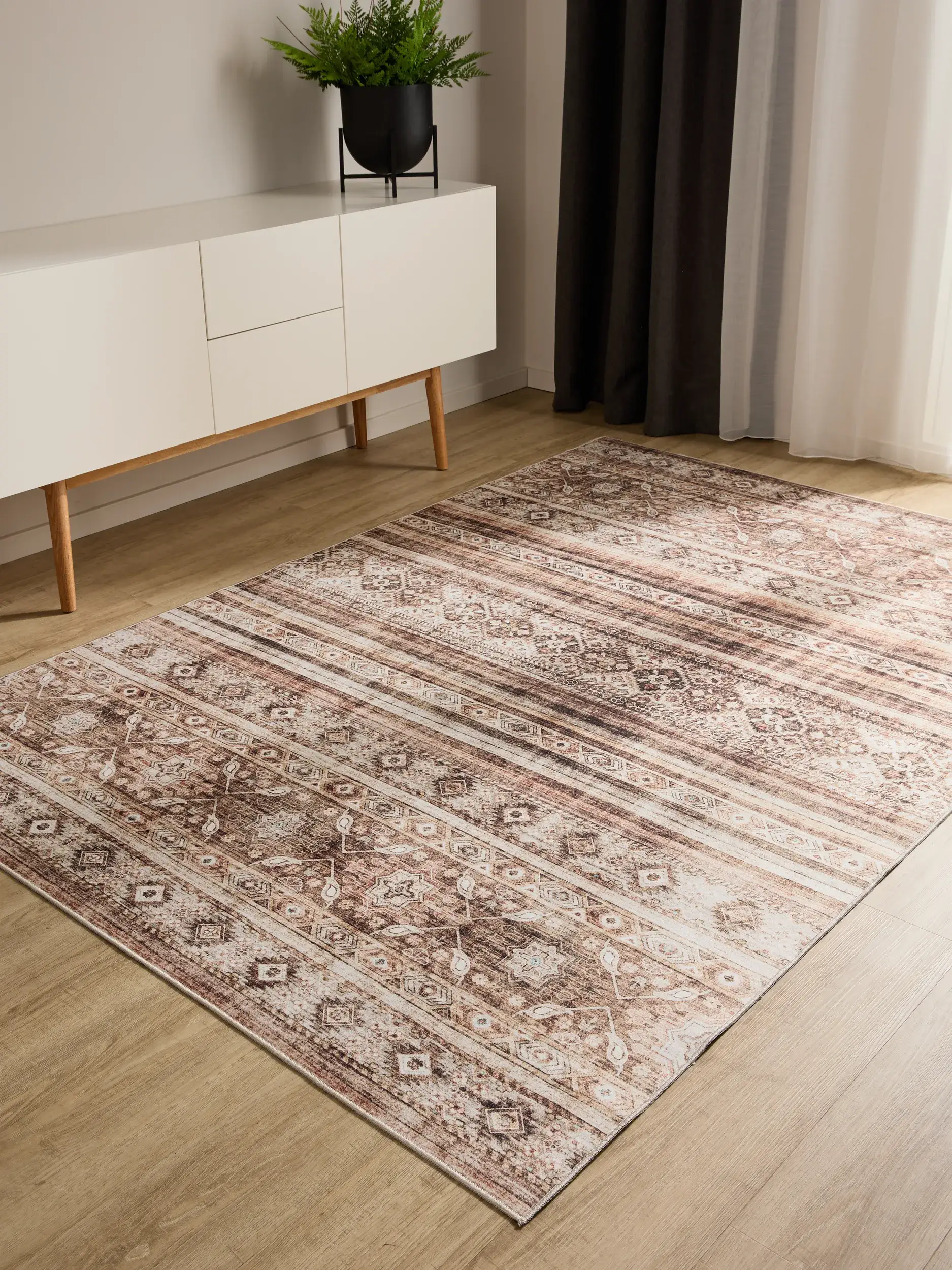 Rug made of 100% Polyester in Brown with a 100% Polyester high pile by benuta Basic