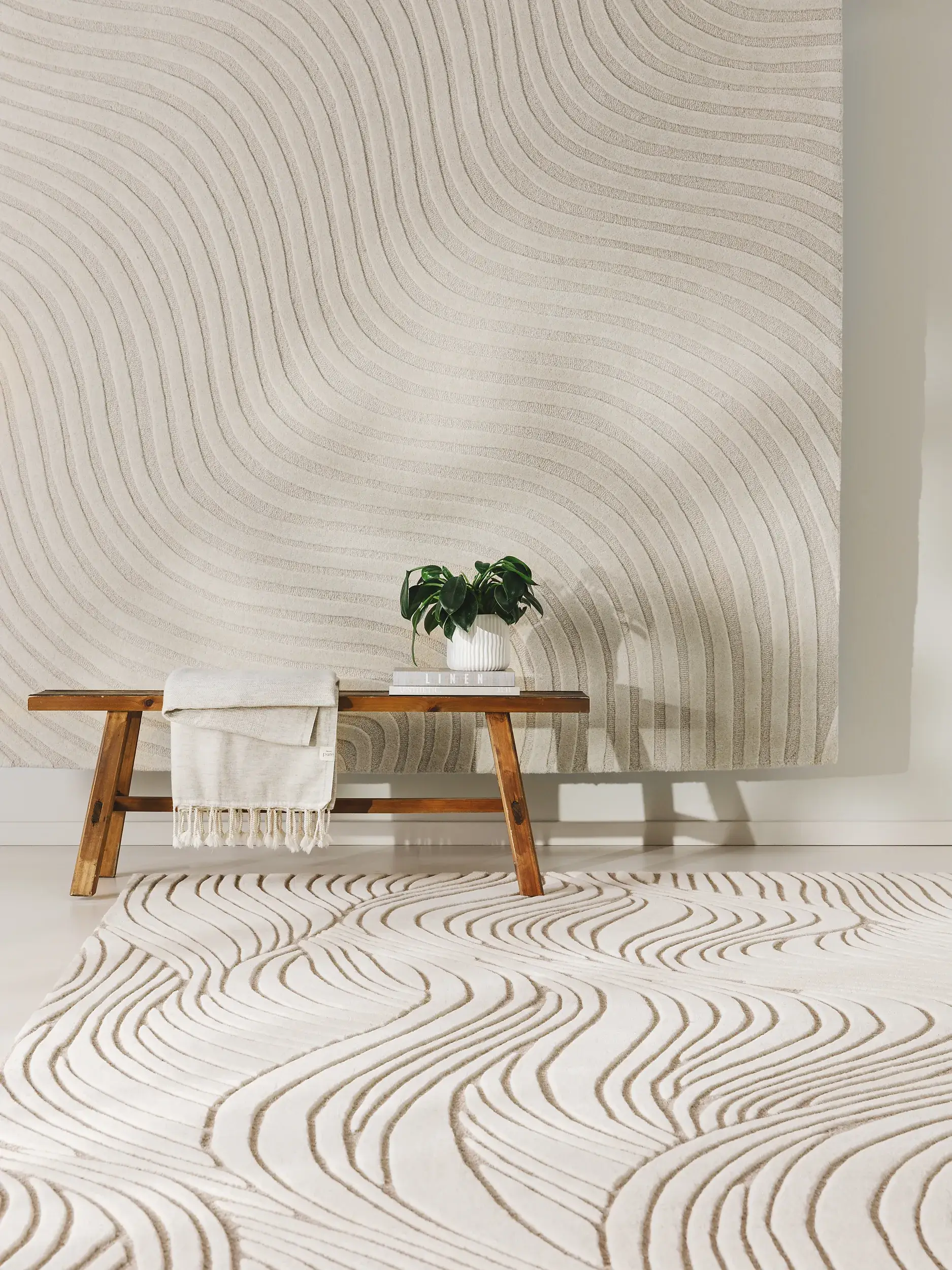 Rug made of 100% Wool in Beige with a 100% Wool high pile by benuta Pure