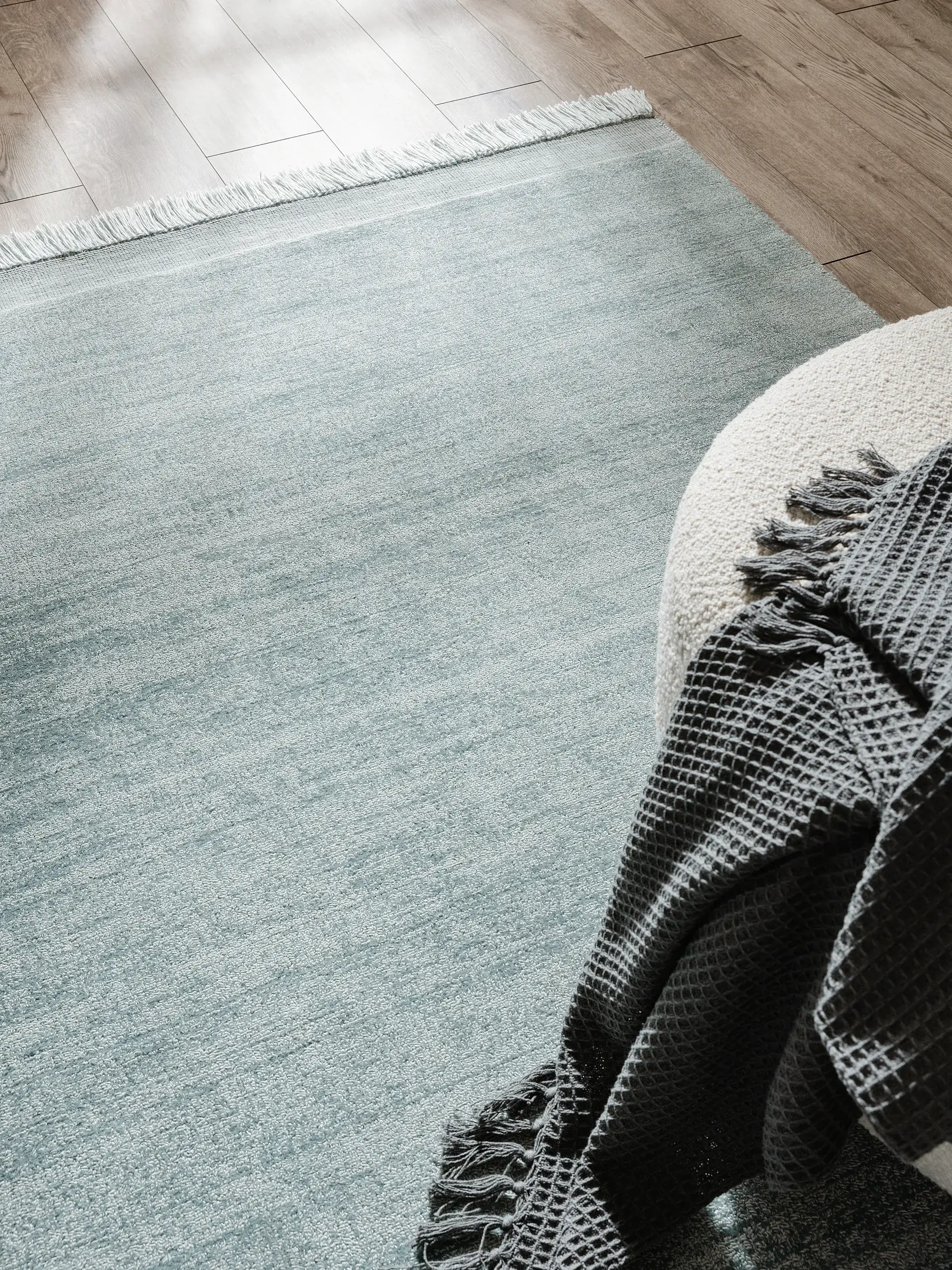 Teppich aus 80% Polyester, 20% Baumwolle in Türkis mit 80% Polyester, 20% Baumwolle hohem Flor von benuta Pure