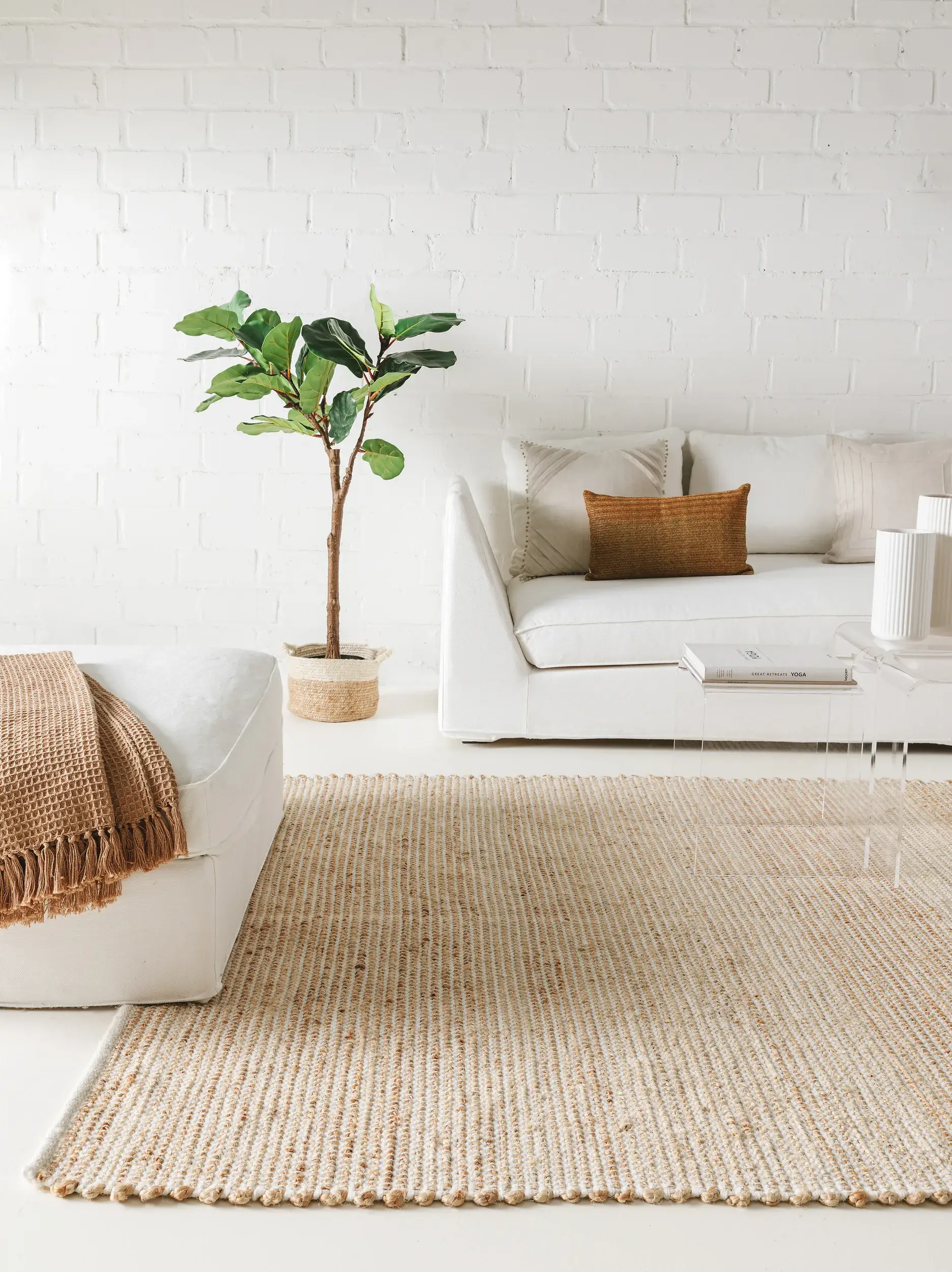 Matta av 70% Jute, 20% Ull, 10% Bomull i Beige med 70% Jute, 20% Ull, 10% Bomull hög lugg från benuta pure