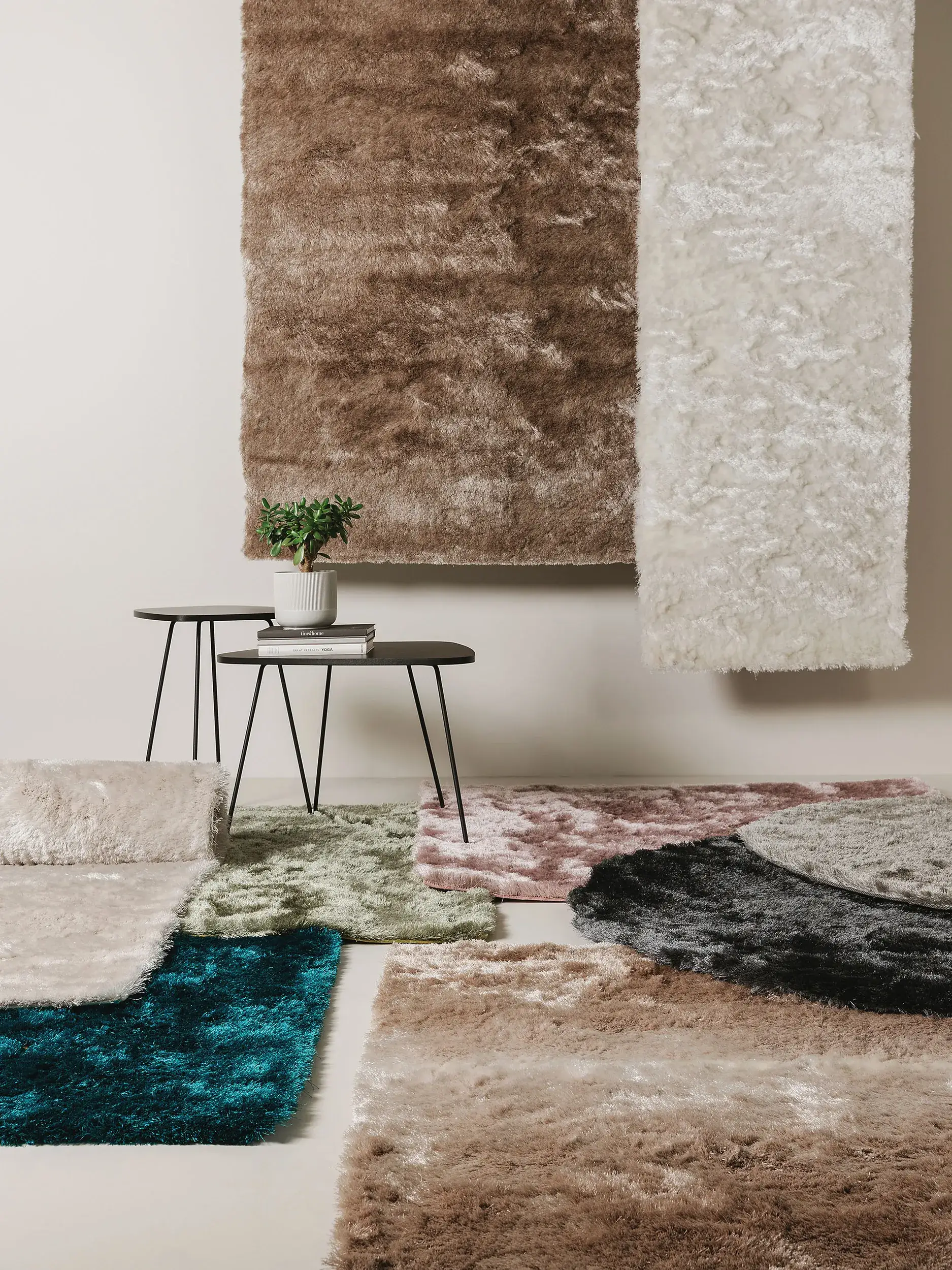 Teppich aus 100% Polyester in Türkis mit 100% Polyester hohem Flor von benuta Nest