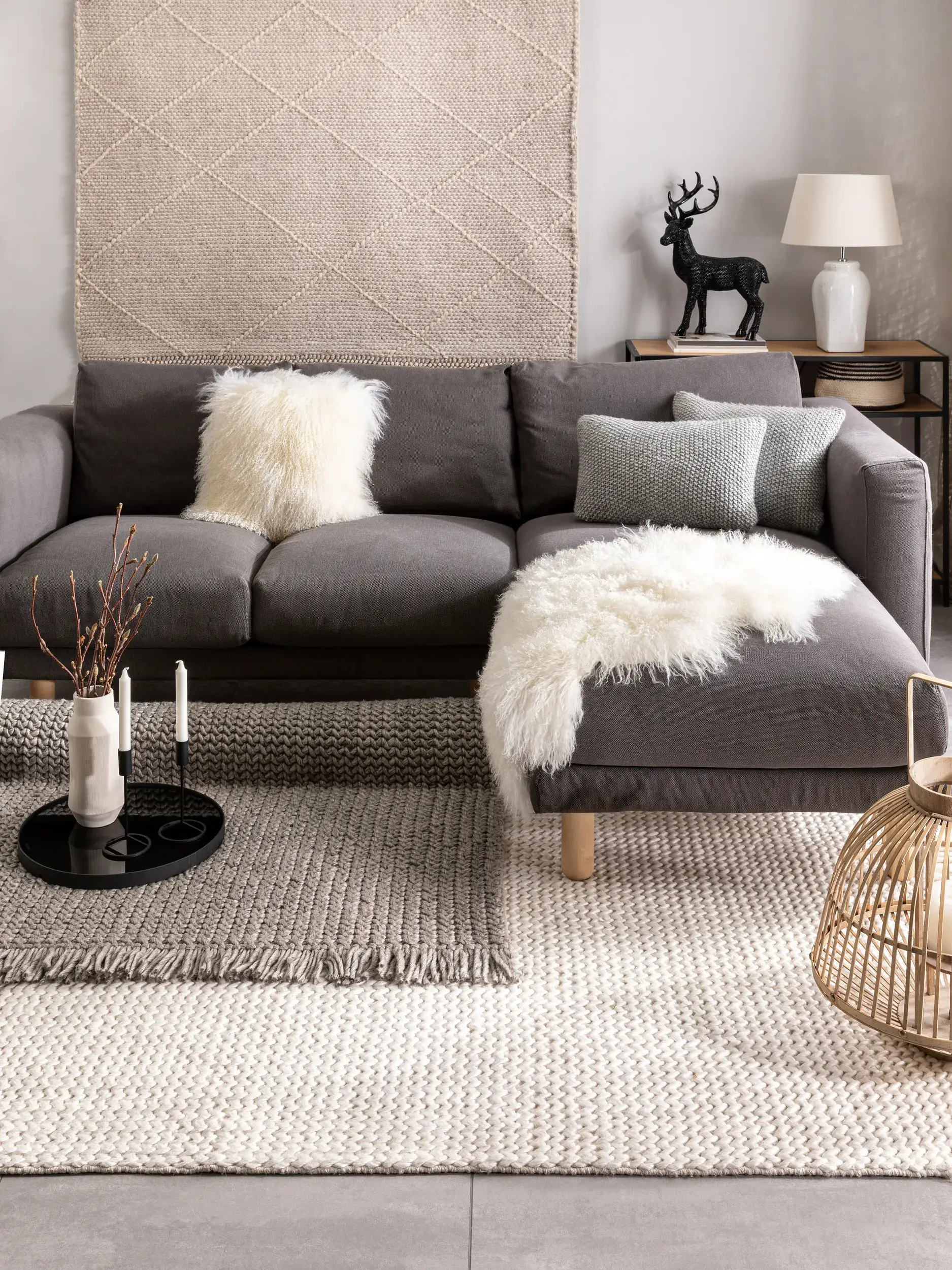Tapis en 60% Laine, 40% Polyester en Beige avec une pile de 60% Laine, 40% Polyester de hauteur de benuta pure