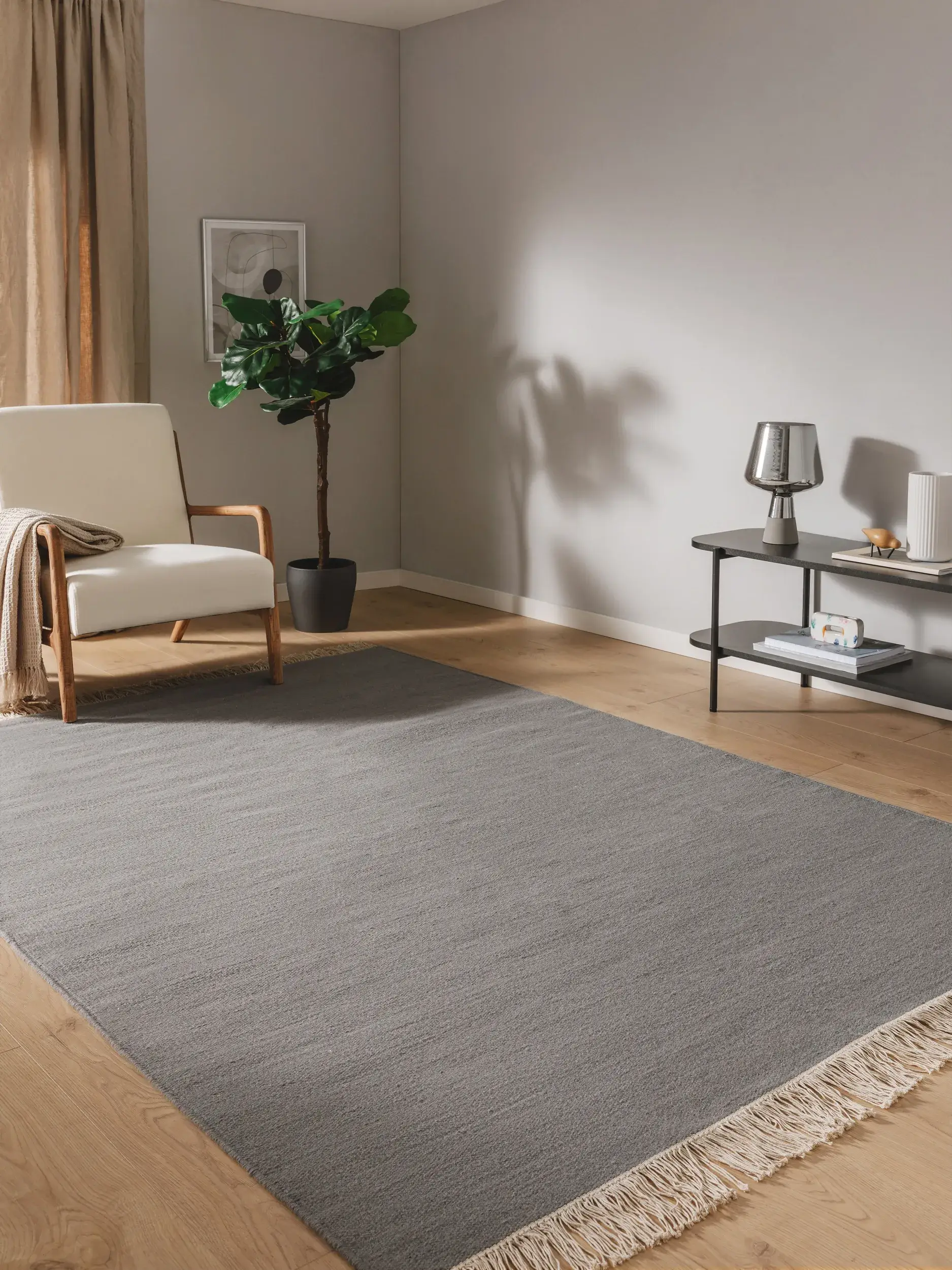 Teppich aus 80% Wolle, 20% Baumwolle in Grau mit 80% Wolle, 20% Baumwolle hohem Flor von benuta Pop