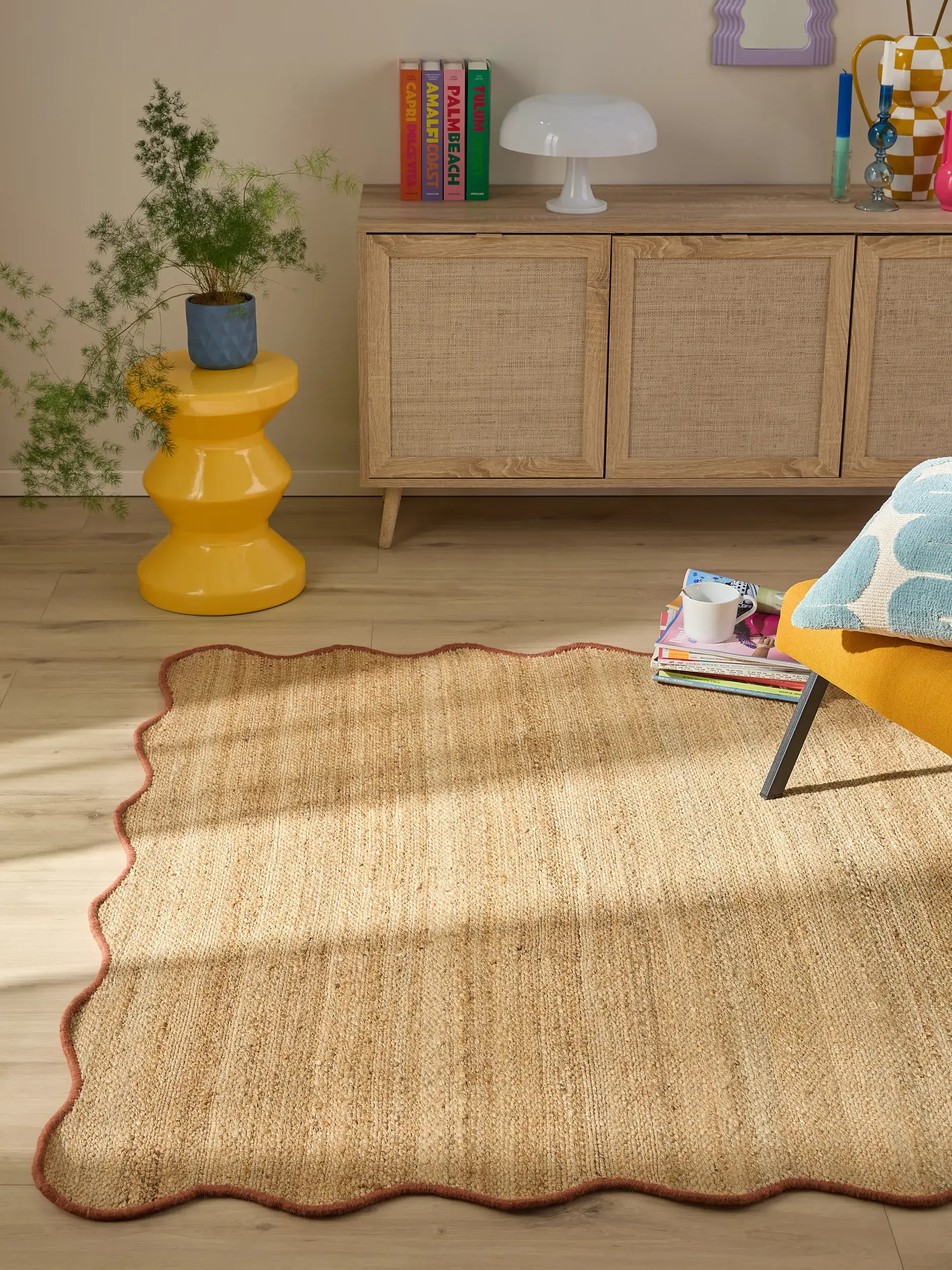Teppich aus 91% Jute, 4% Cotton, 3% Wool, 2% Polyester in Braun mit 91% Jute, 4% Cotton, 3% Wool, 2% Polyester hohem Flor von benuta Pop