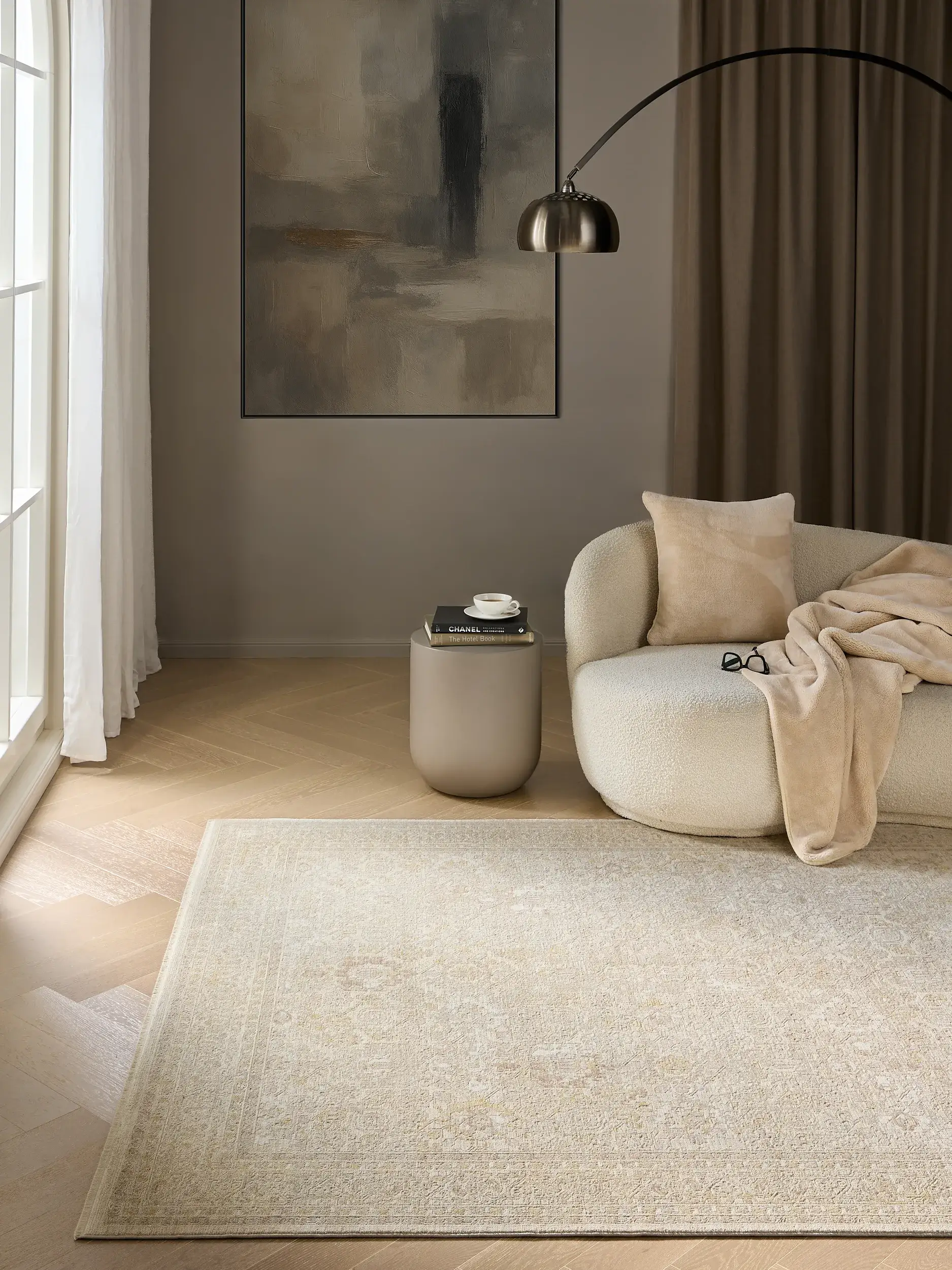 Teppe Aria av 90% Polyester, 10% Viskose i Beige fra benuta Finest