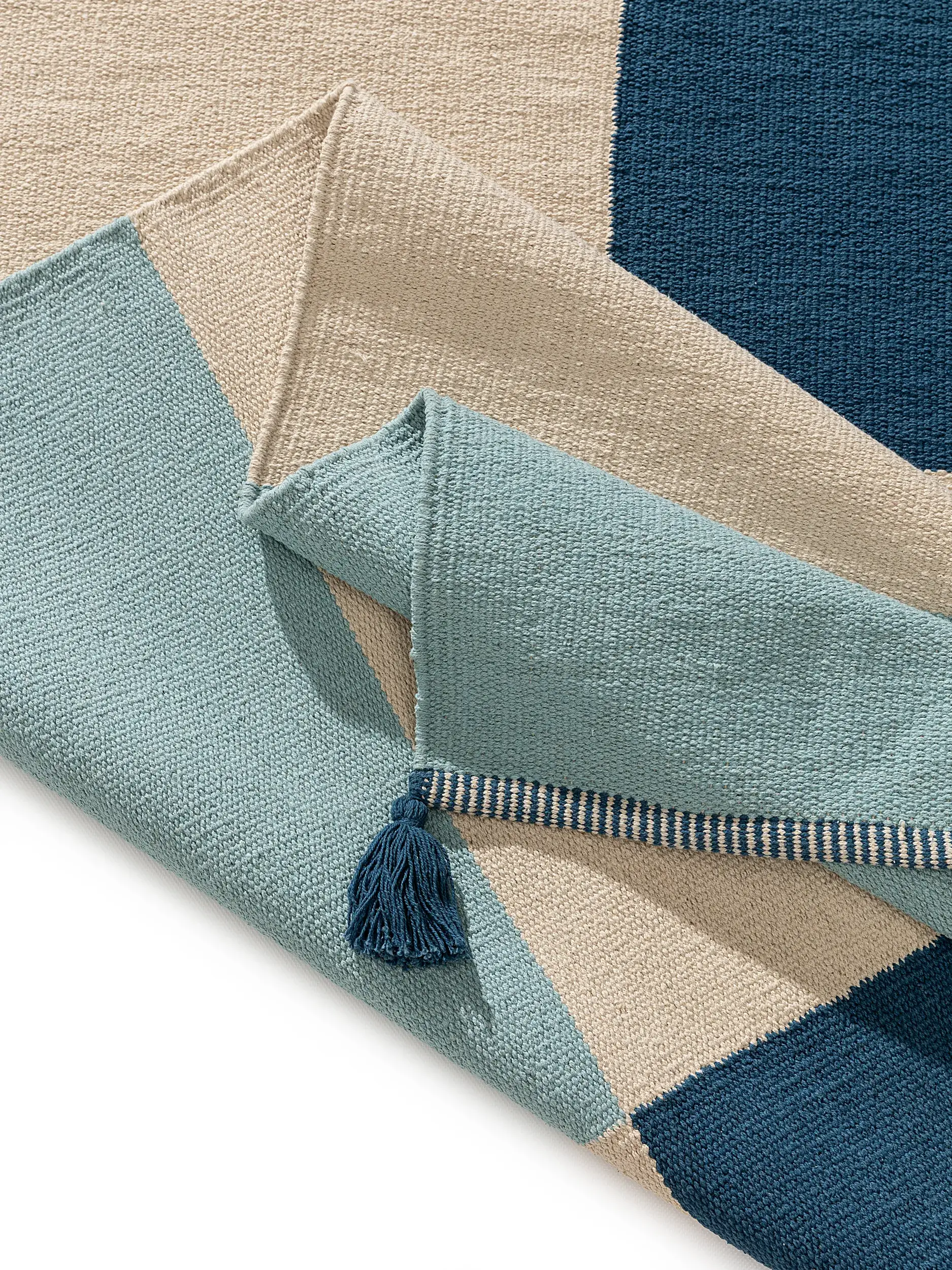 Teppich aus 100% Baumwolle in Blau mit 100% Baumwolle hohem Flor von Lytte