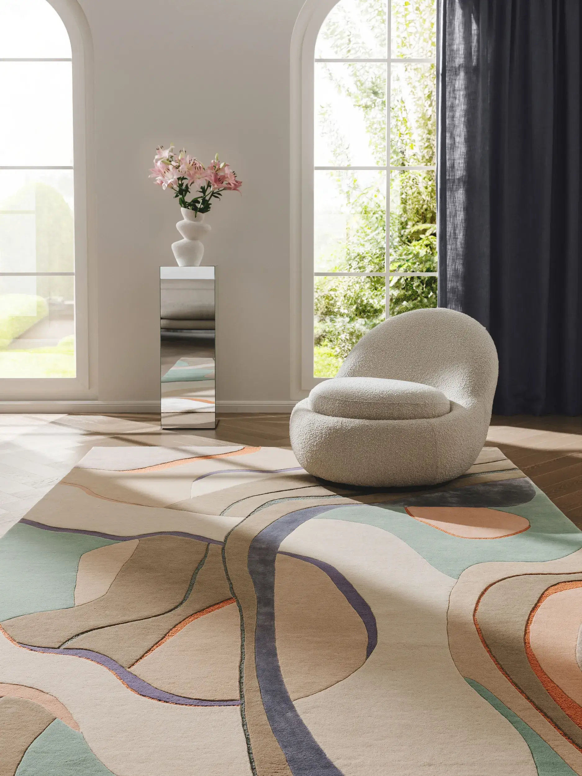 Teppich aus 85% Wolle, 15% Lyocell (Tencel™) in Multicolor mit 85% Wolle, 15% Lyocell (Tencel™) hohem Flor von benuta Finest