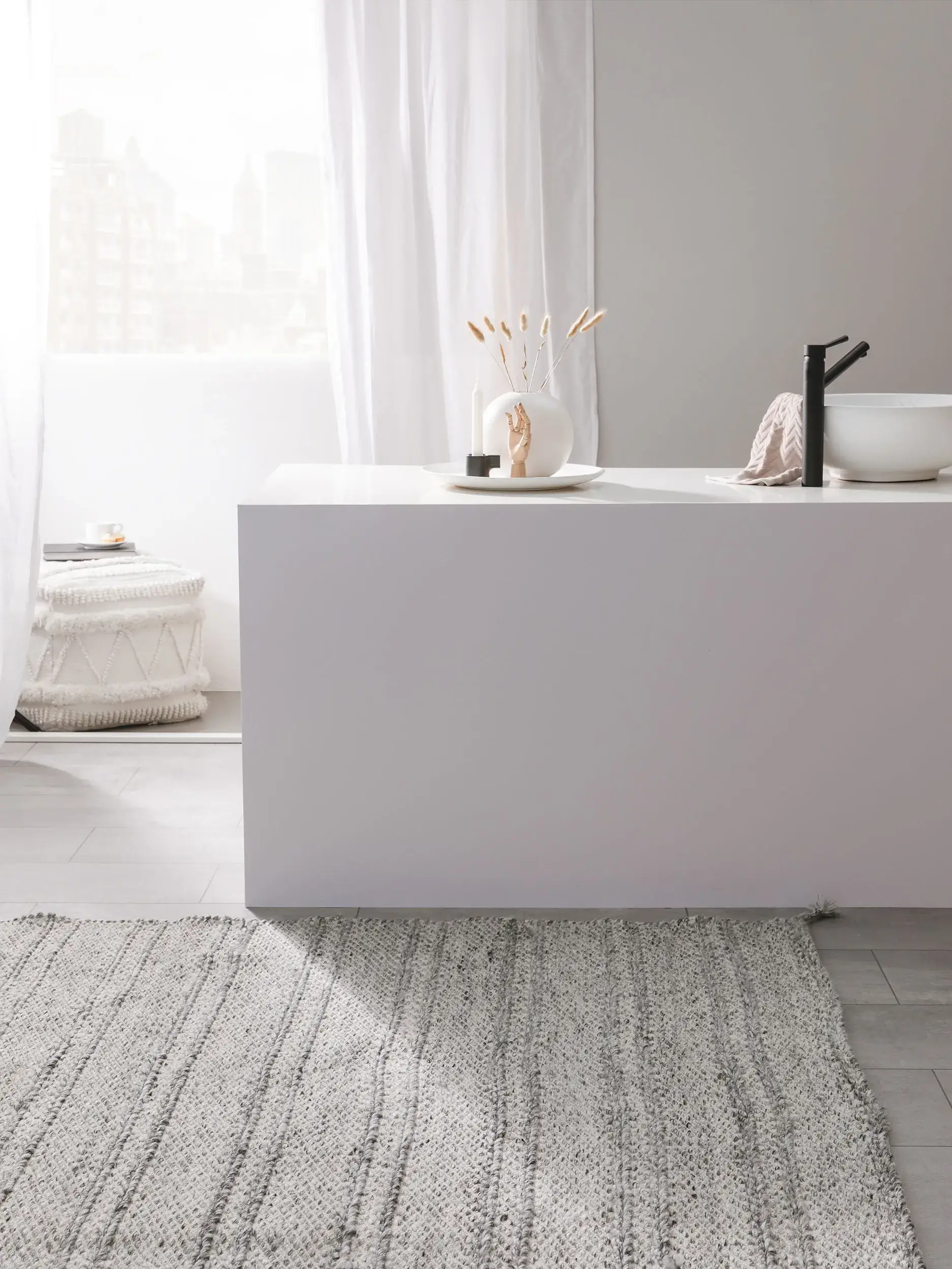 Vloerkleed Rene van 100% Polyester (gerecycled PET) in Grijs van benuta pure