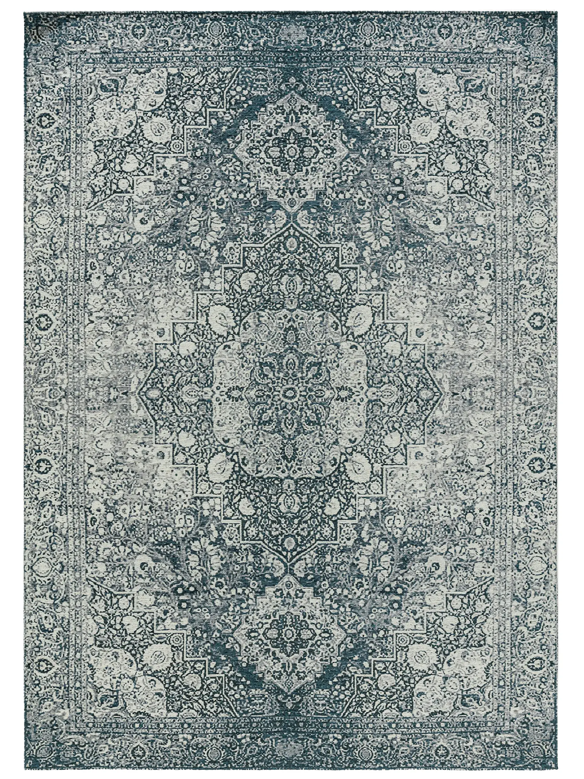 Tappeto Frencie di 55% Poli-acrilico, 27% Poliestere, 17% Cotone, 1% Lattice in Azzurro di benuta nest