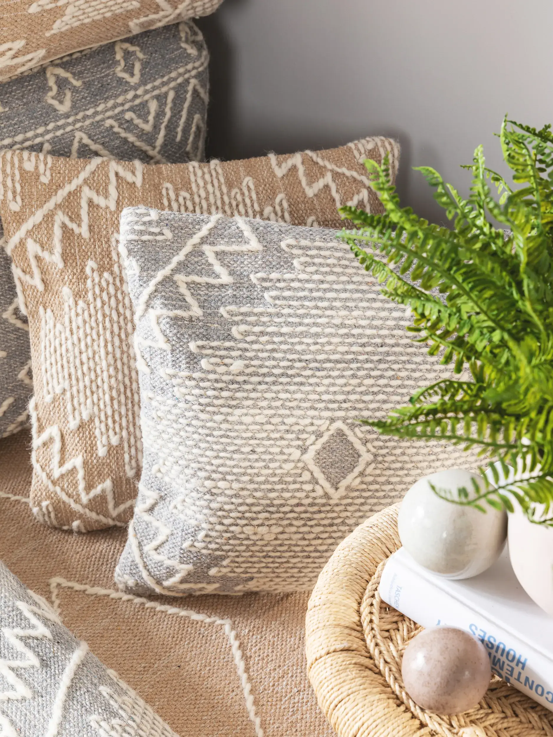 Housse de coussin Sydney Gris clair en motif Abstrait en 60% Coton, 40% Laine de benuta pure