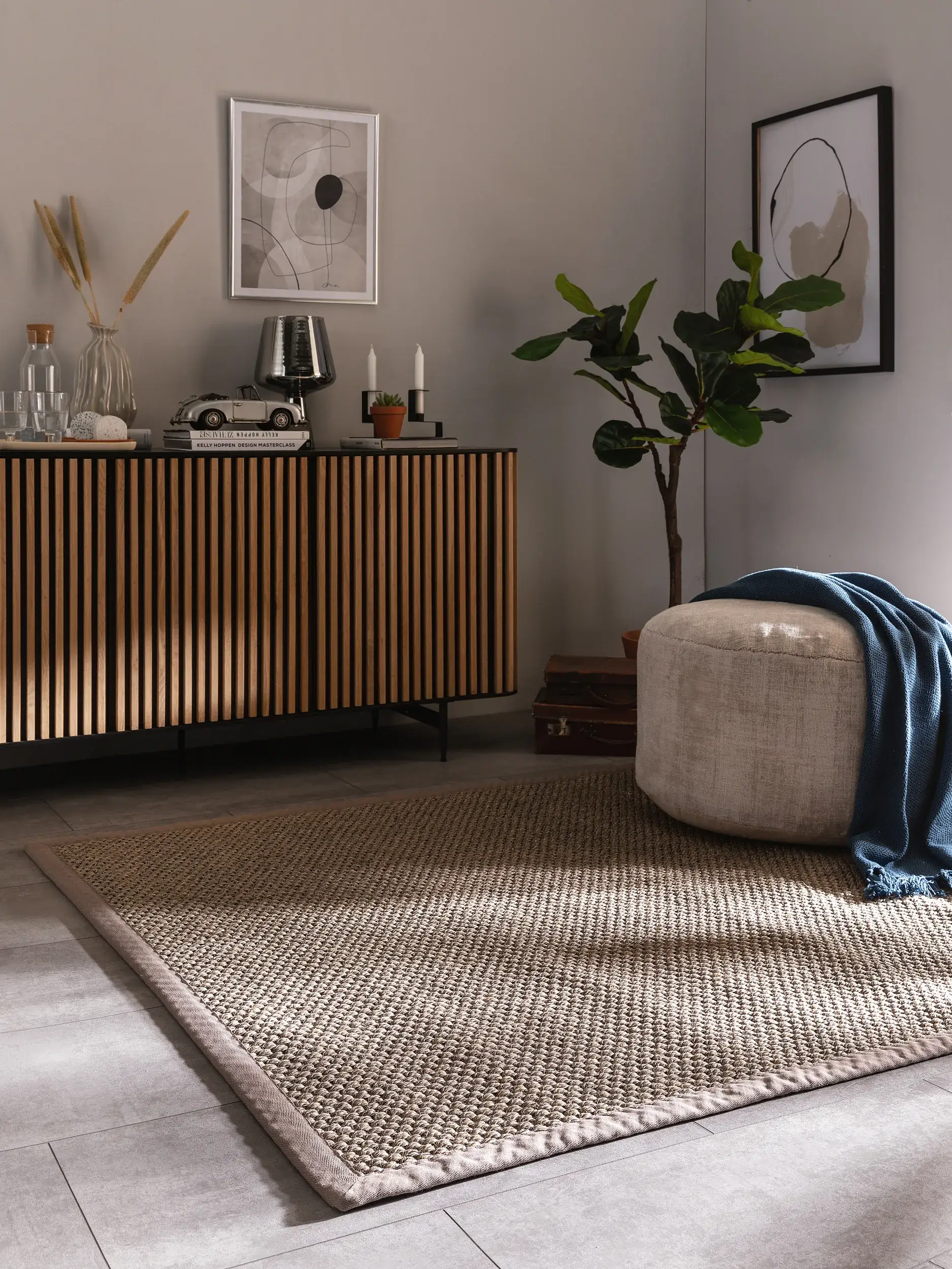 Teppich aus 100% Sisal in Grau mit 100% Sisal hohem Flor von benuta Pure