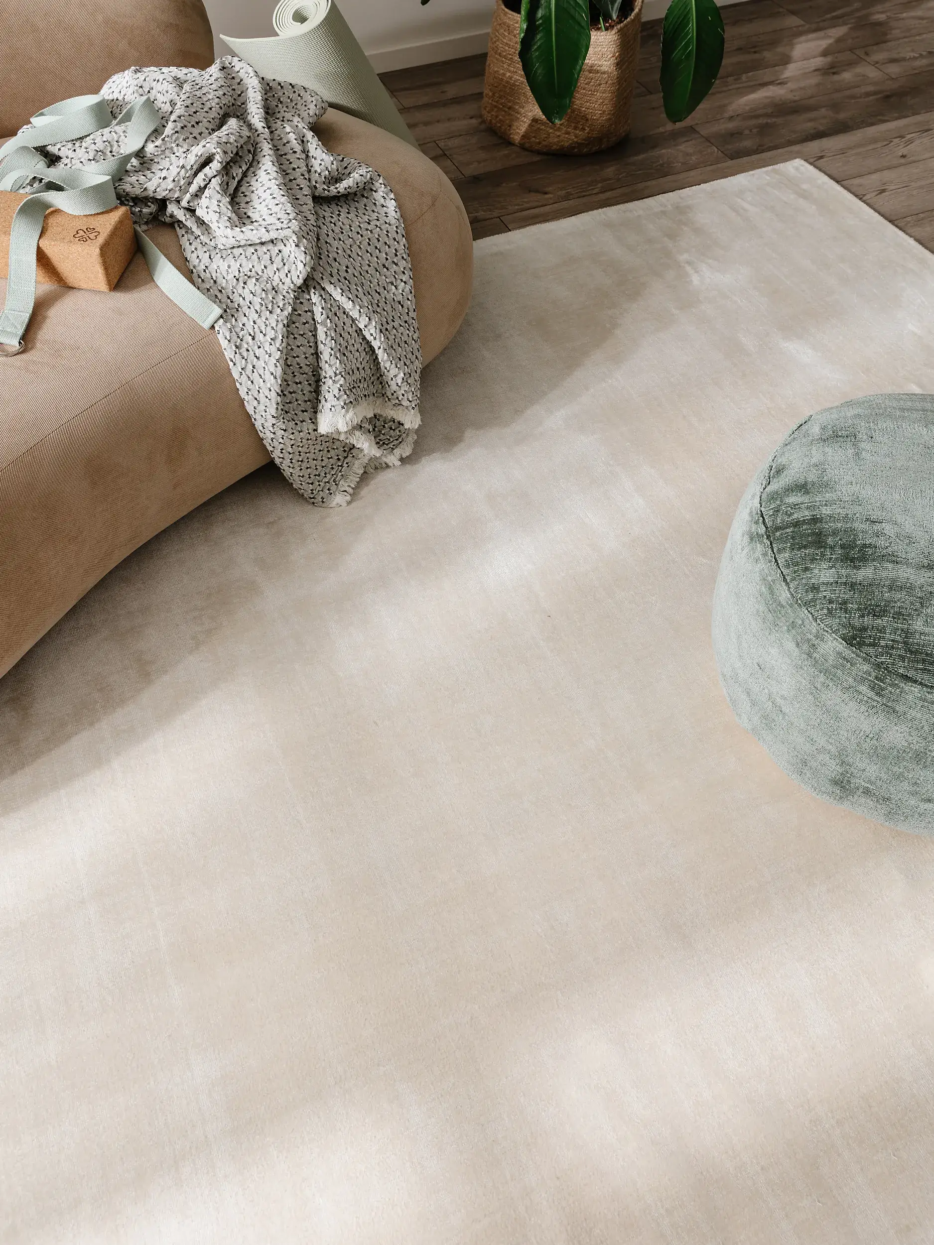Tapis en 100% Viscose en Beige avec une pile de 100% Viscose de hauteur de benuta pure