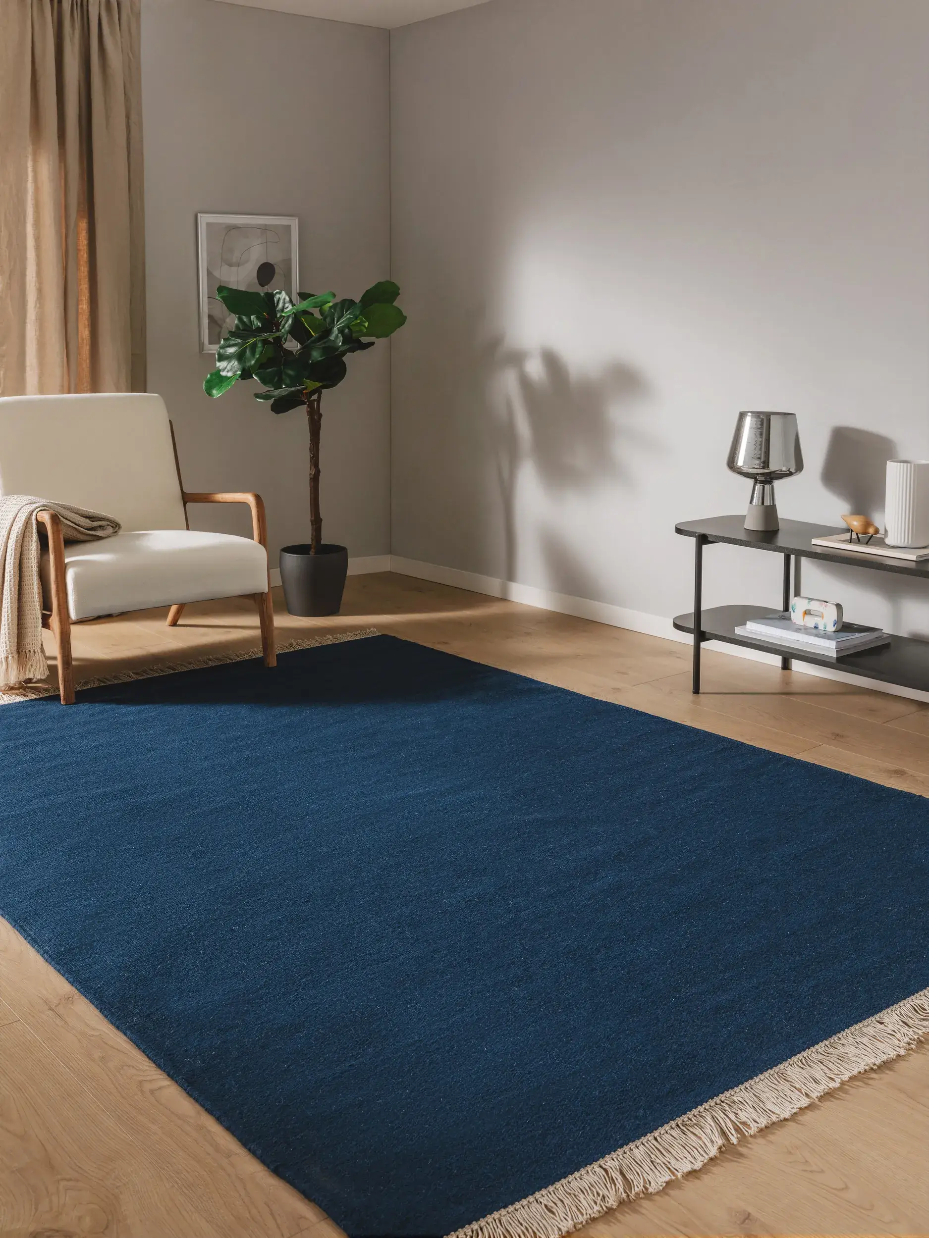 Tappeto di 80% Lana, 20% Cotone in Azzurro con pelo alto 80% Lana, 20% Cotone da benuta POP
