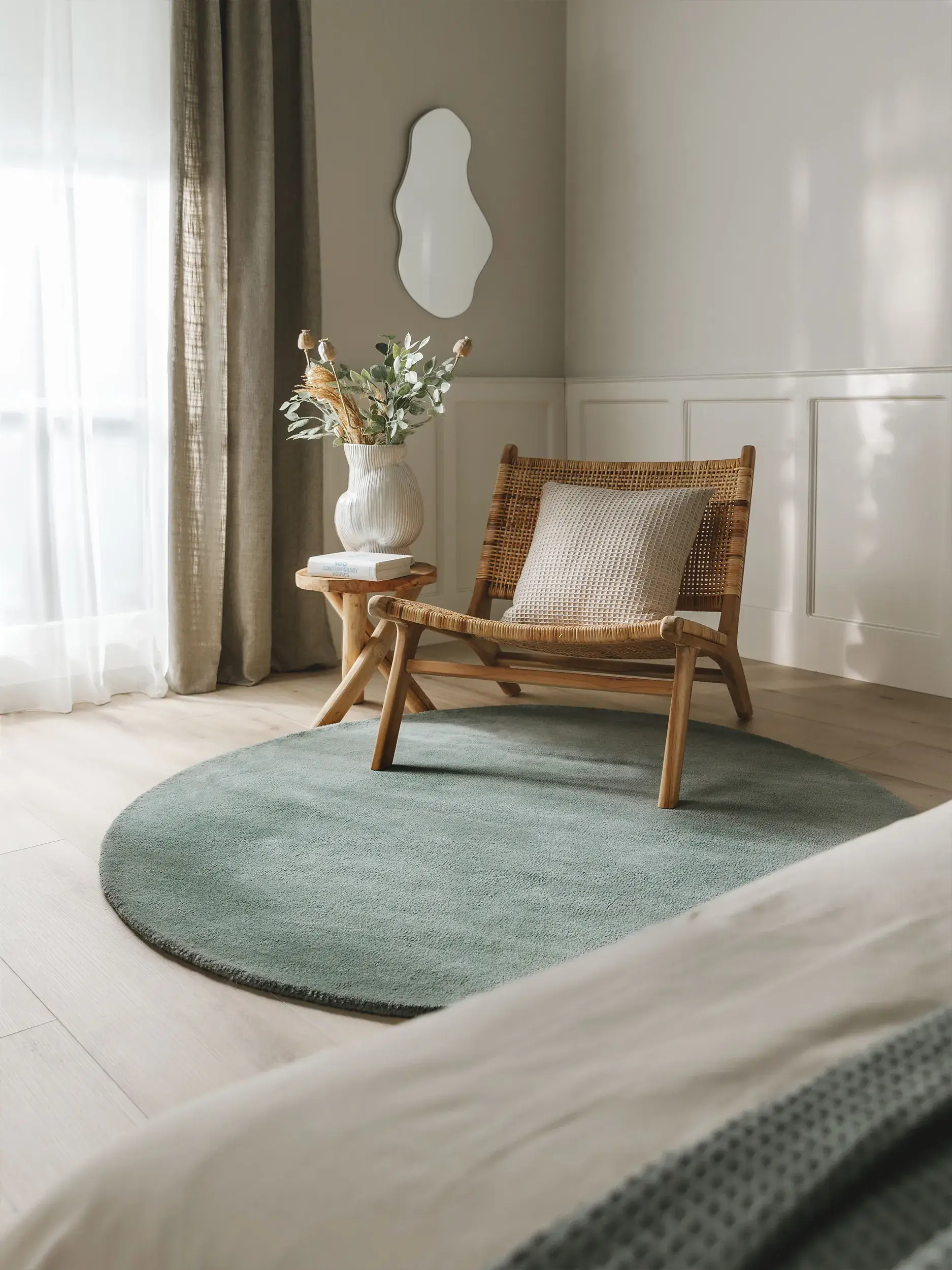 Teppich aus 100% Wolle in Grün mit 100% Wolle hohem Flor von benuta Nest