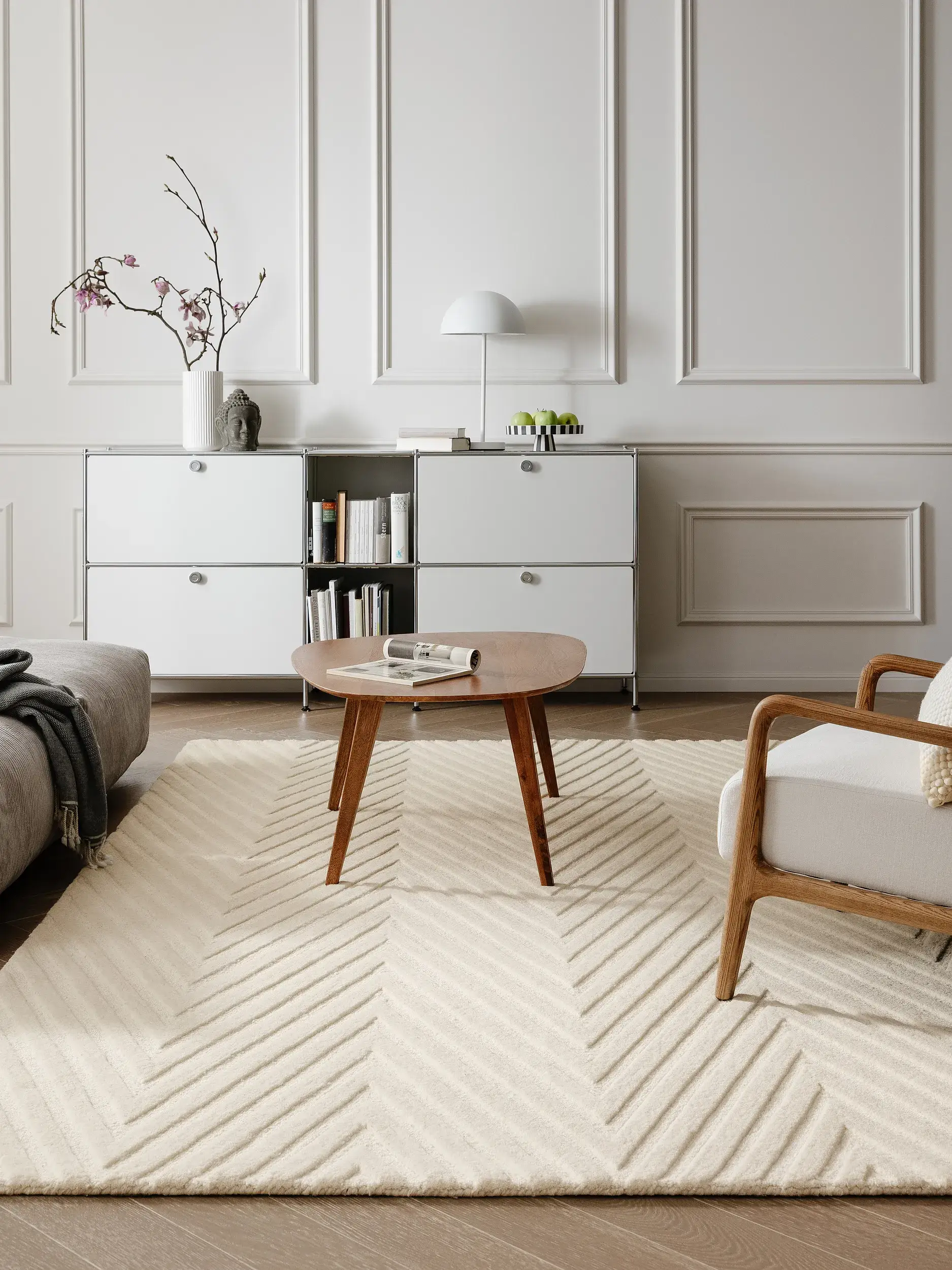 Rug made of 100% Wolle in Weiß with a 100% Wolle high pile by benuta Pure