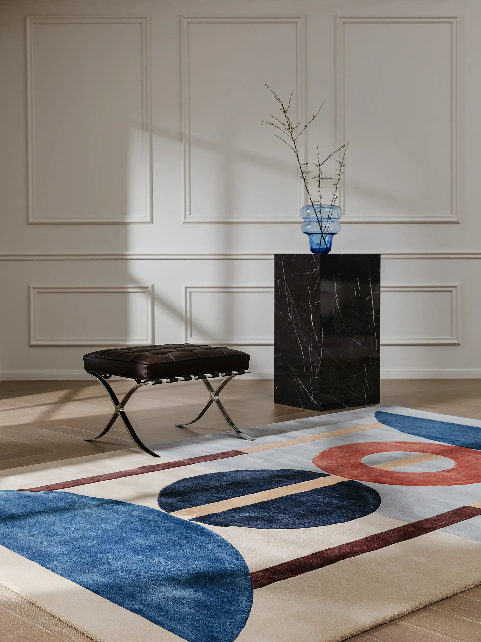 Rug made of 60% Wool, 40% Lyocell (Tencel™) in Multicolour with a 60% Wool, 40% Lyocell (Tencel™) high pile by benuta Finest