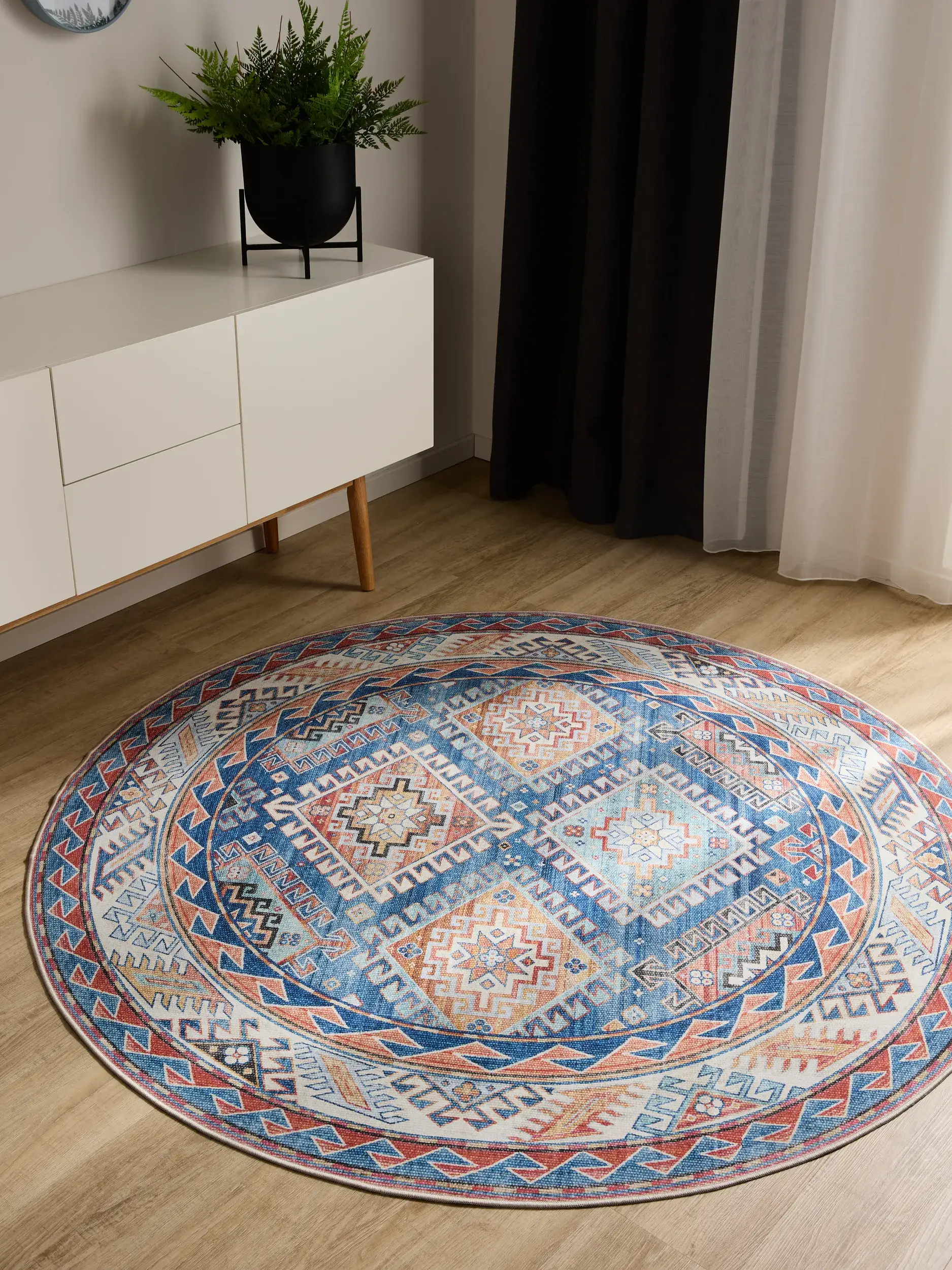Rug made of 100% Polyester in Blue with a 100% Polyester high pile by benuta Basic