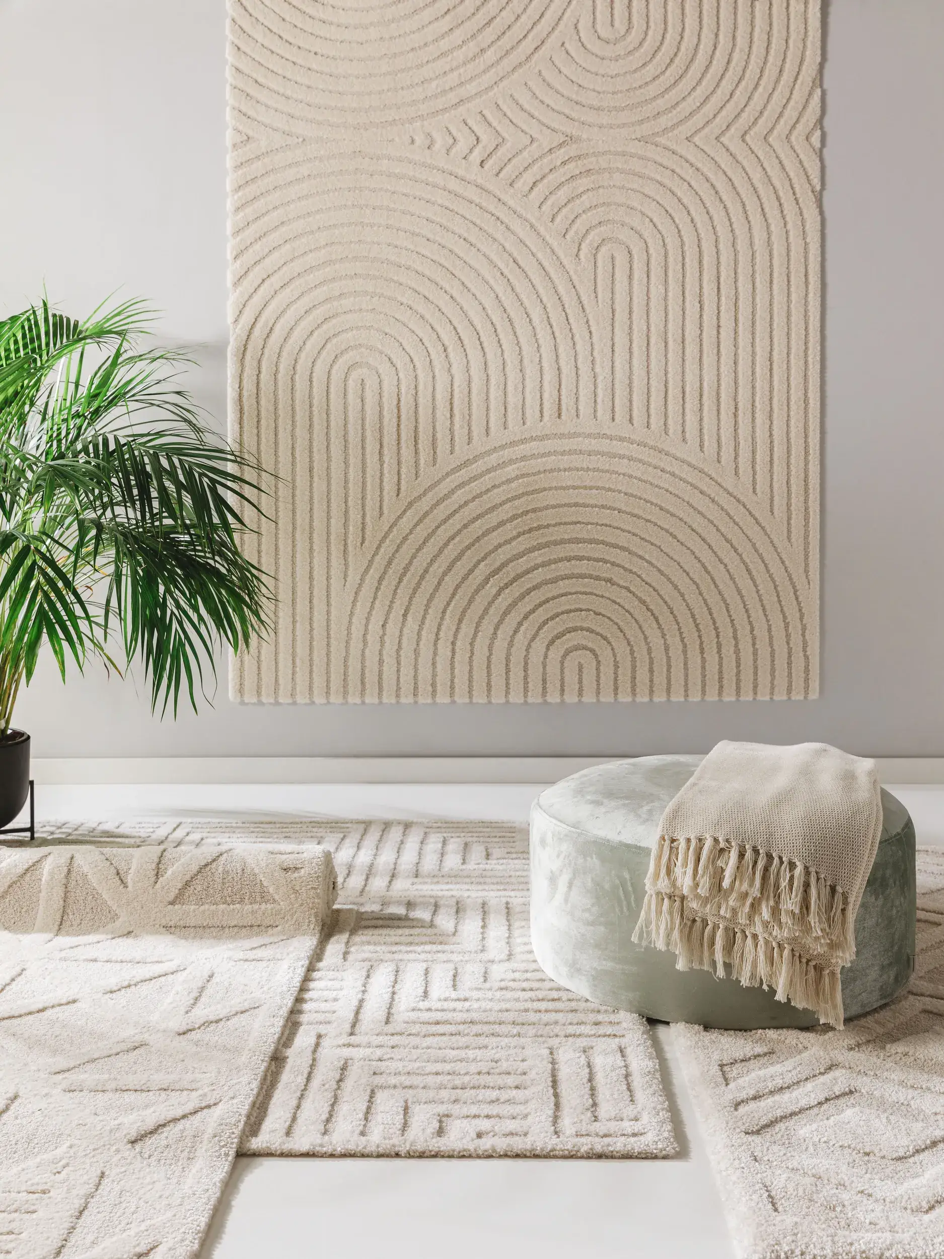 Teppe av 60% Polypropylen, 40% Polyester i Beige med 60% Polypropylen, 40% Polyester høy lugg fra benuta Nest