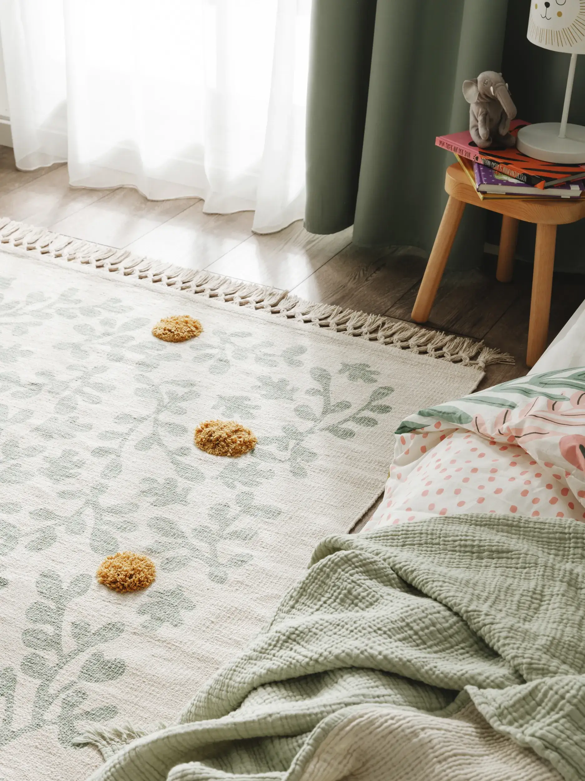 Teppich aus 100% Baumwolle in Grün mit 100% Baumwolle hohem Flor von Lytte