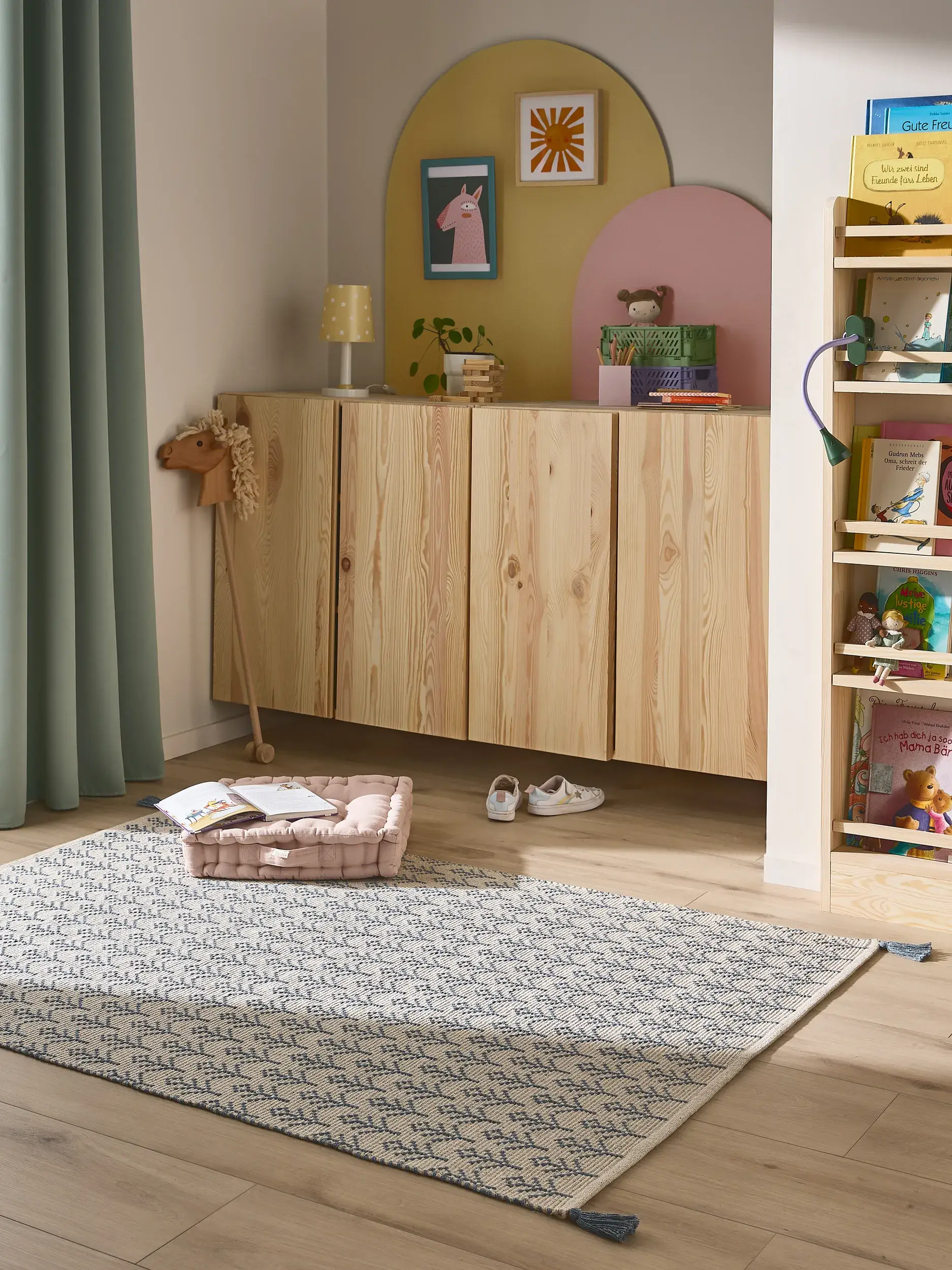 Tappeto di 60% Cotone (riciclato), 40% Poliestere in Azzurro con pelo alto 60% Cotone (riciclato), 40% Poliestere da Lytte