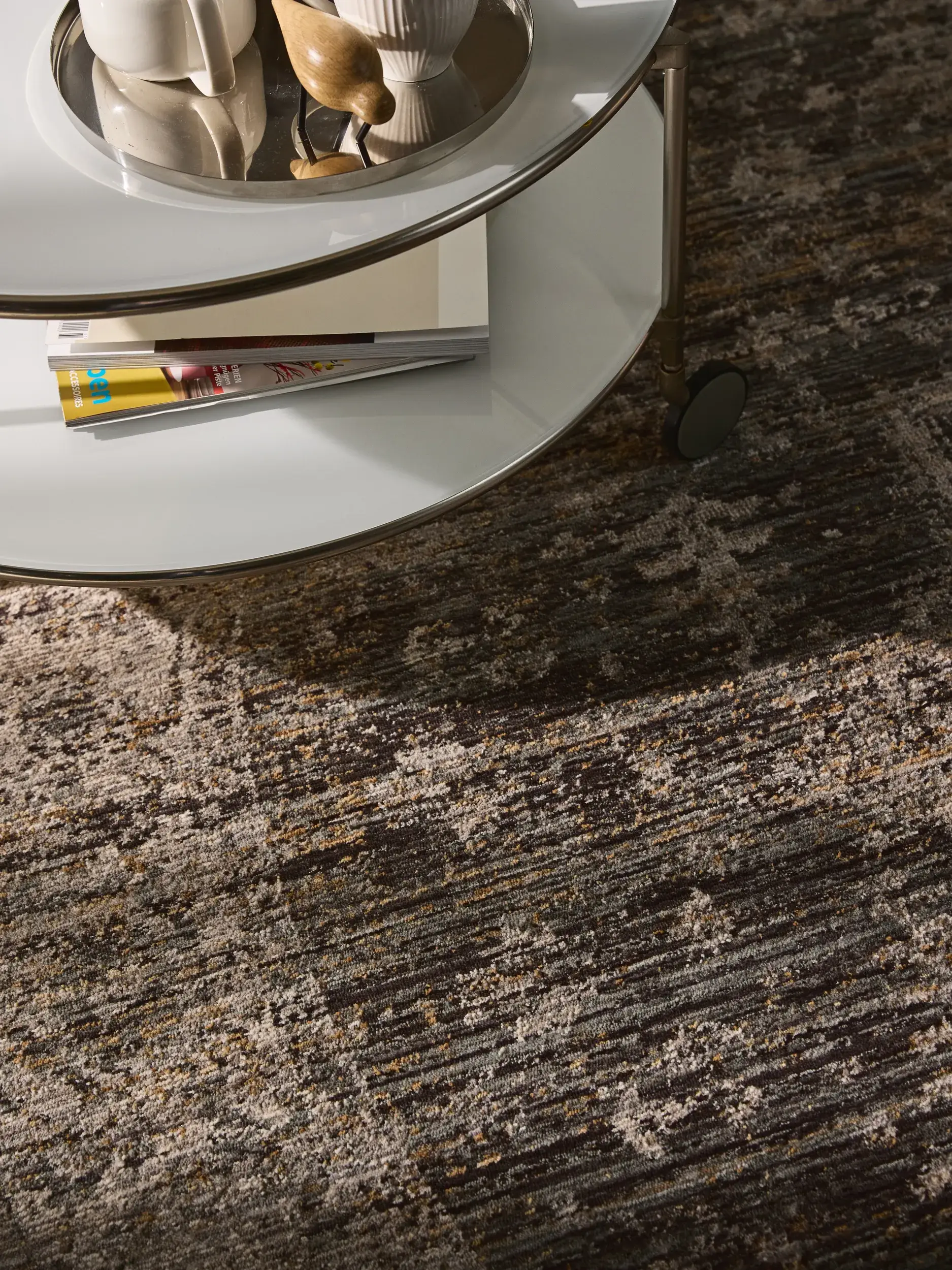 Teppich aus 100% Polyester in Grau mit 100% Polyester hohem Flor von benuta Nest