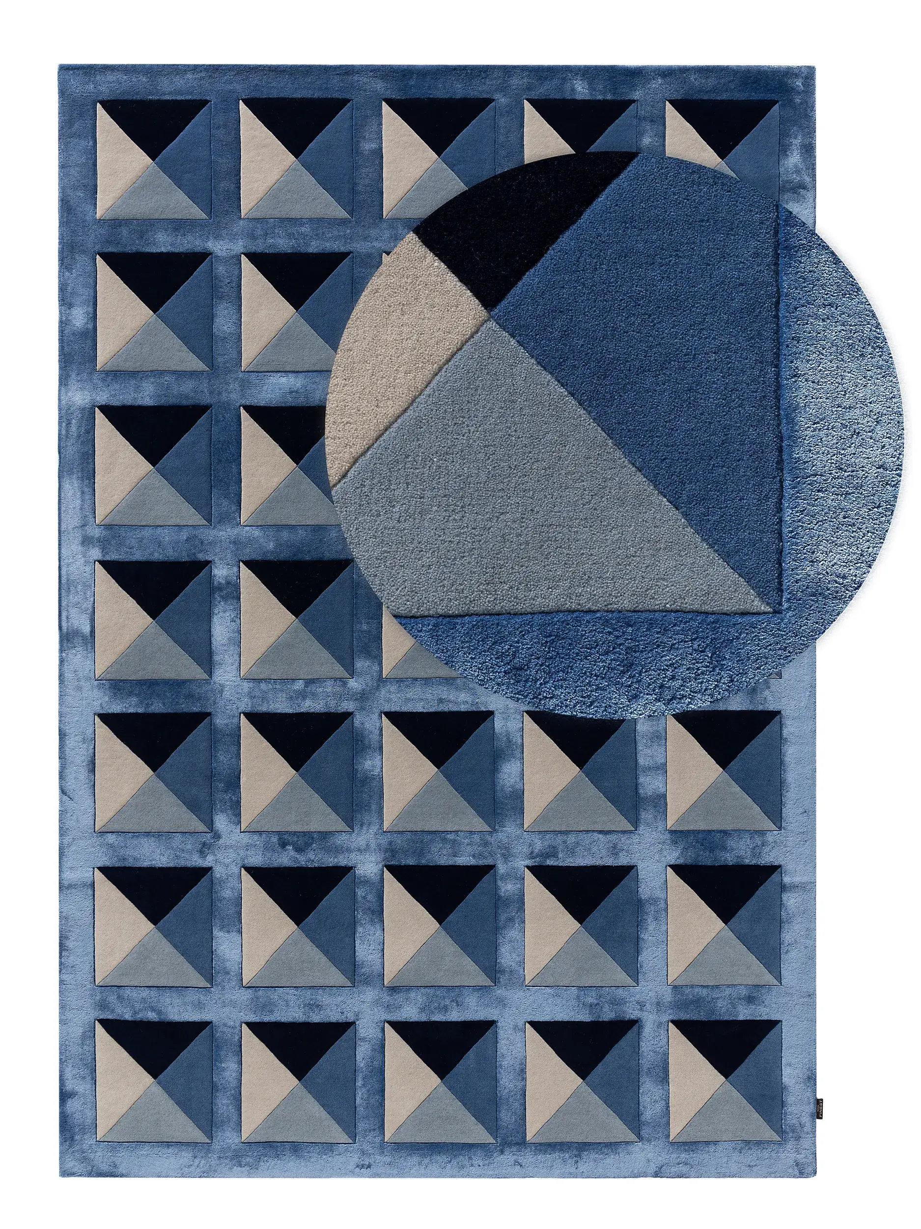 Teppich aus 60% Wolle, 40% Lyocell (Tencel™) in Blau mit 60% Wolle, 40% Lyocell (Tencel™) hohem Flor von benuta Finest