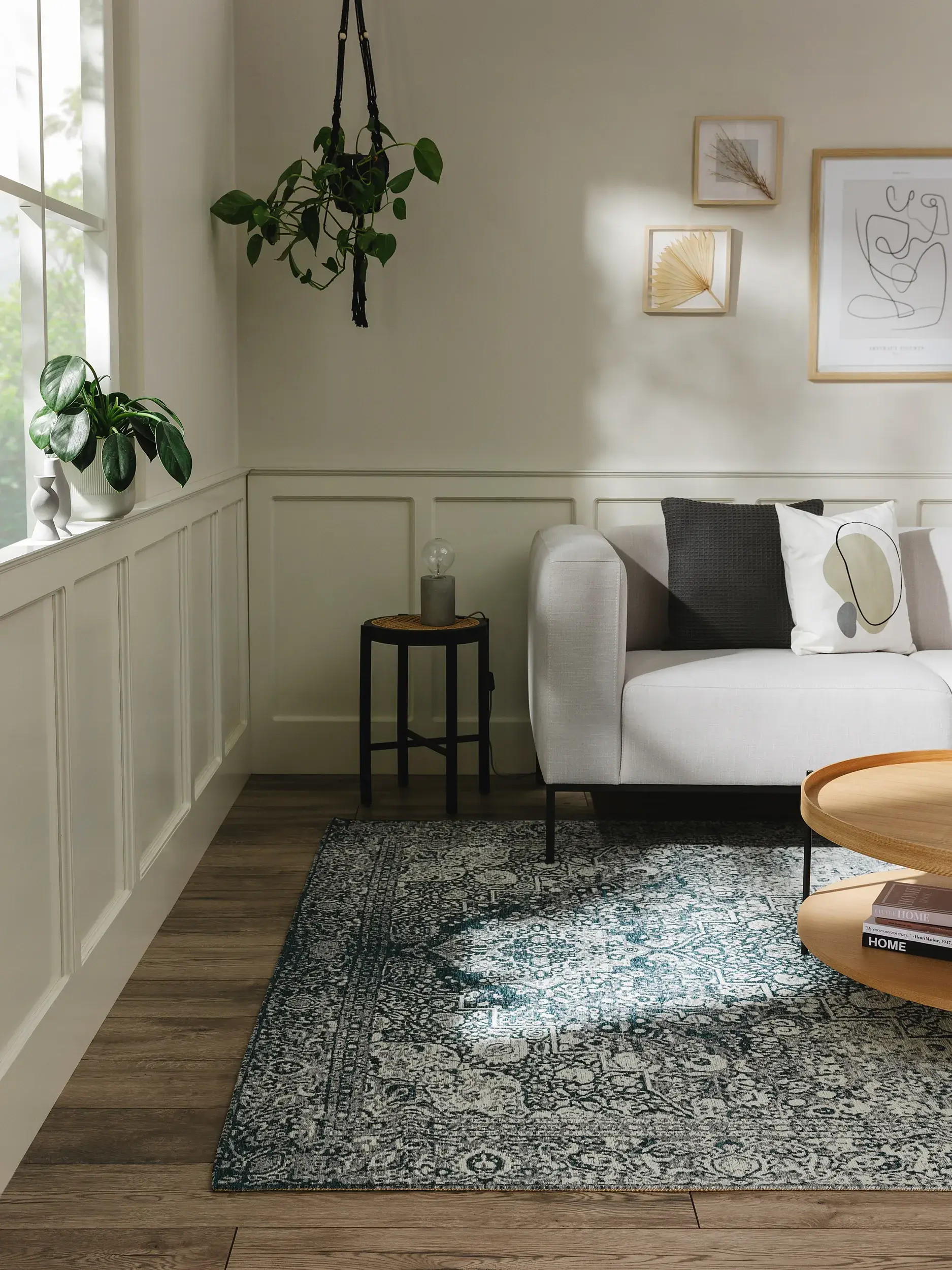 Tappeto Frencie di 55% Poli-acrilico, 27% Poliestere, 17% Cotone, 1% Lattice in Azzurro di benuta nest