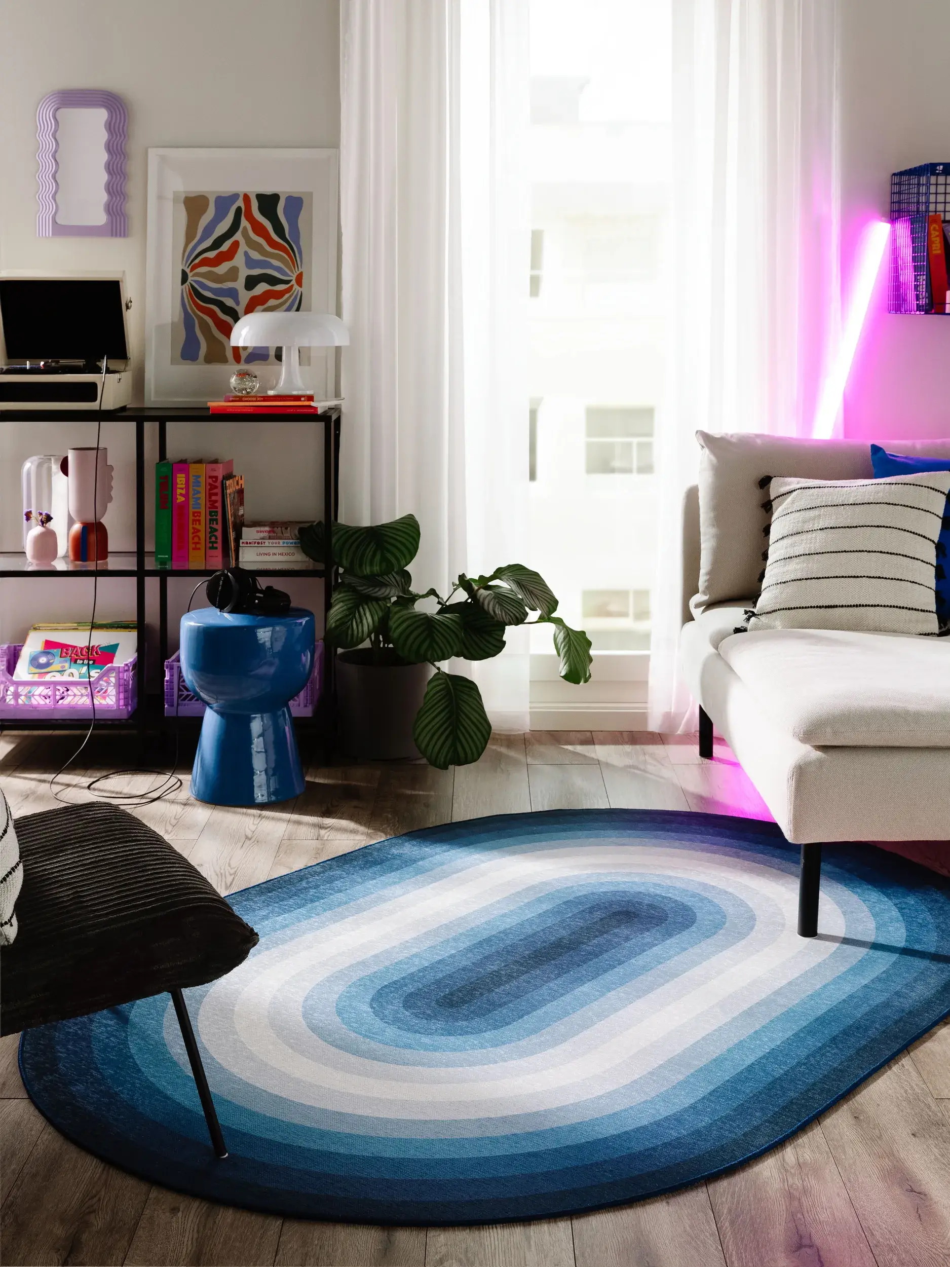 Tapis en 100% Polyester en Bleu avec une pile de 100% Polyester de hauteur de benuta POP