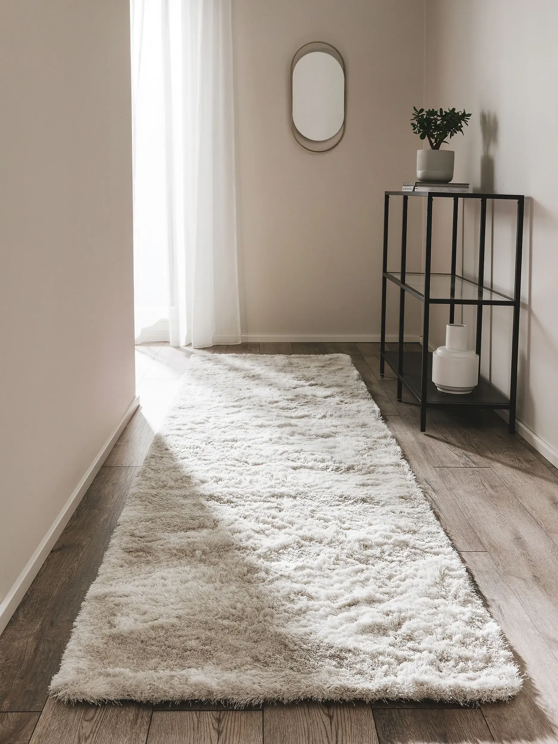 Rug made of 100% Polyester in Beige with a 100% Polyester high pile by benuta Nest