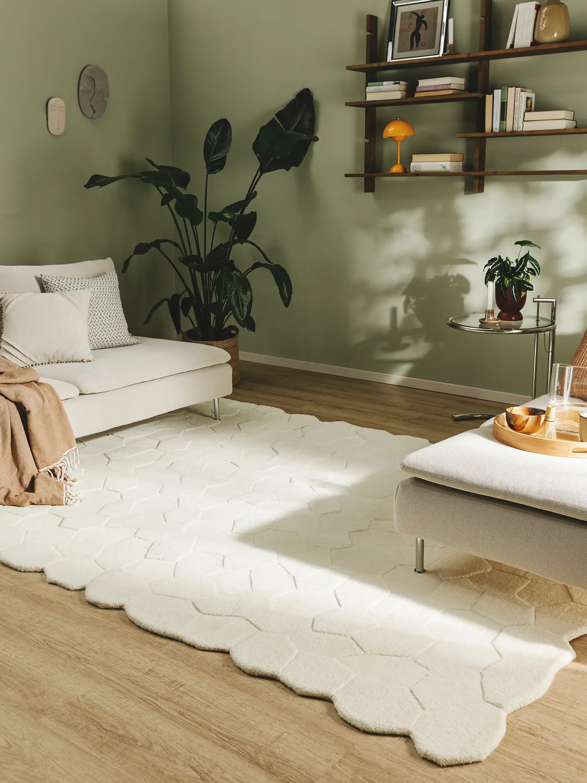 Tapis en 100% Laine (de Nouvelle-Zélande) en Blanc avec une pile de 100% Laine (de Nouvelle-Zélande) de hauteur de benuta pure
