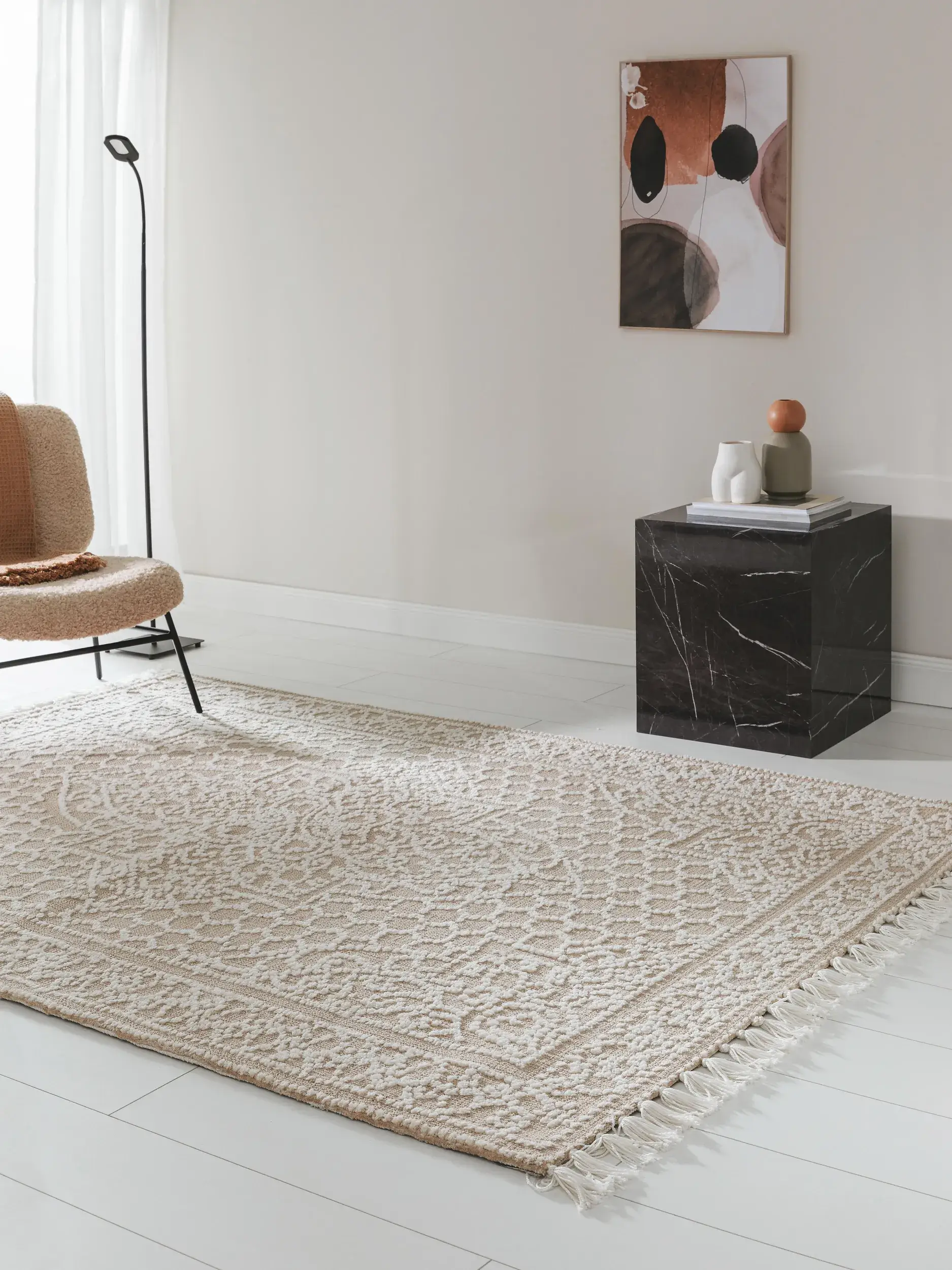 Teppich aus 100% Polyester (Microfiber) in Beige mit 100% Polyester (Microfiber) hohem Flor von benuta Nest