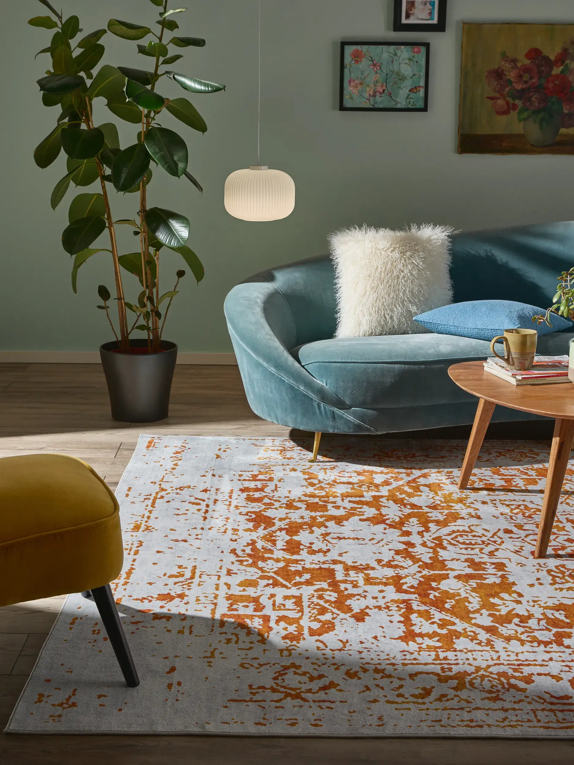 Teppich aus 100% Polyester in Grau mit 100% Polyester hohem Flor von benuta Nest
