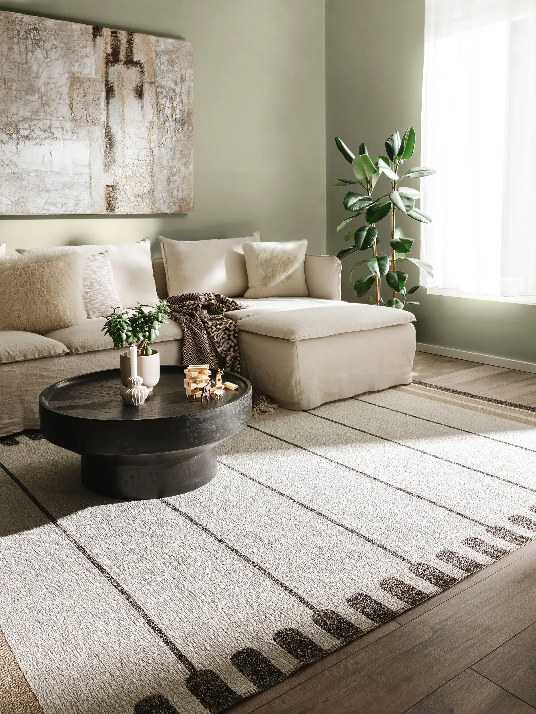 Teppich aus 65% Polyester (recycled PET), 35% Jute in Beige mit 65% Polyester (recycled PET), 35% Jute hohem Flor von benuta Nest
