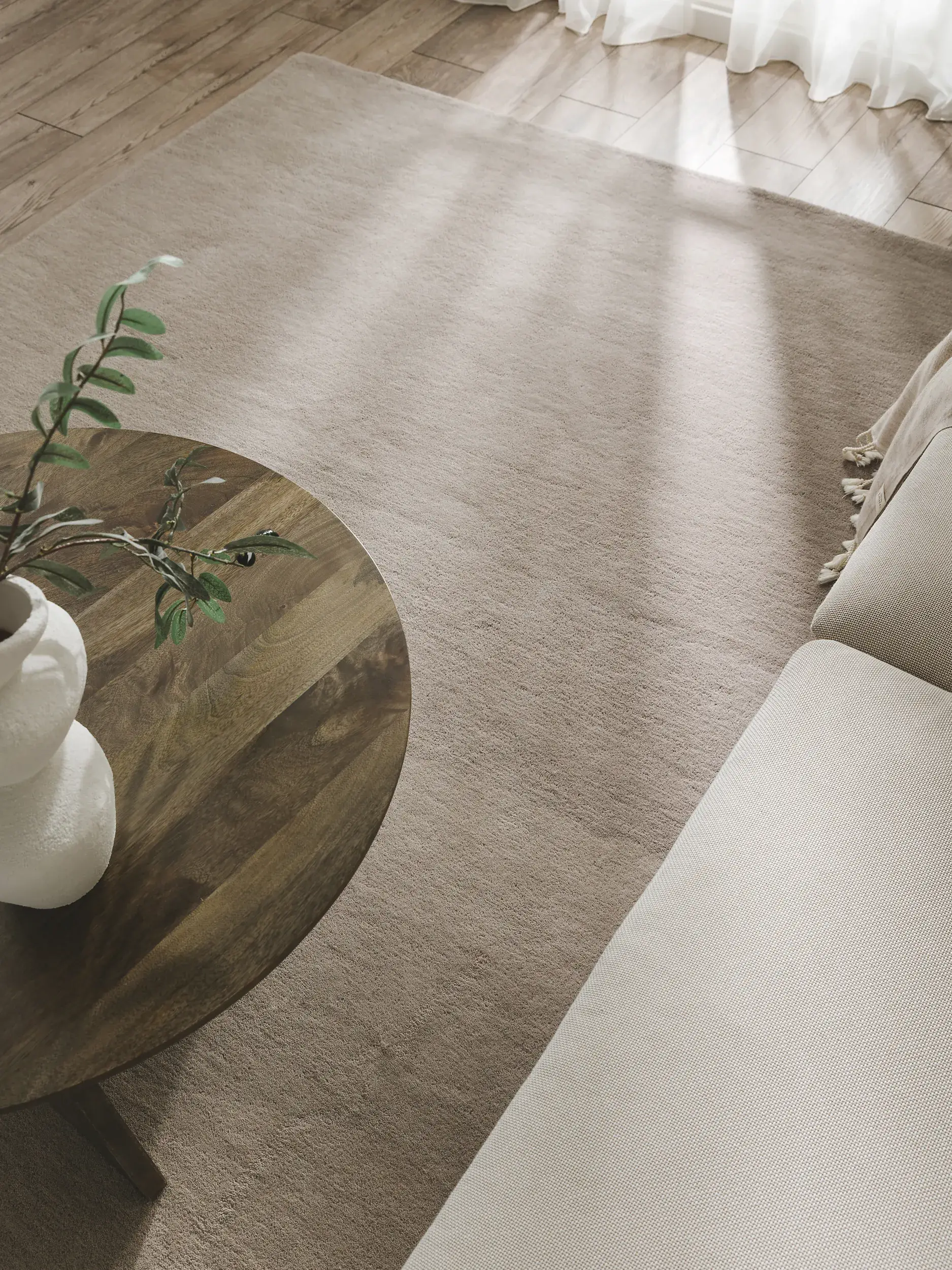 Teppich aus 100% Wolle in Beige mit 100% Wolle hohem Flor von benuta Pure