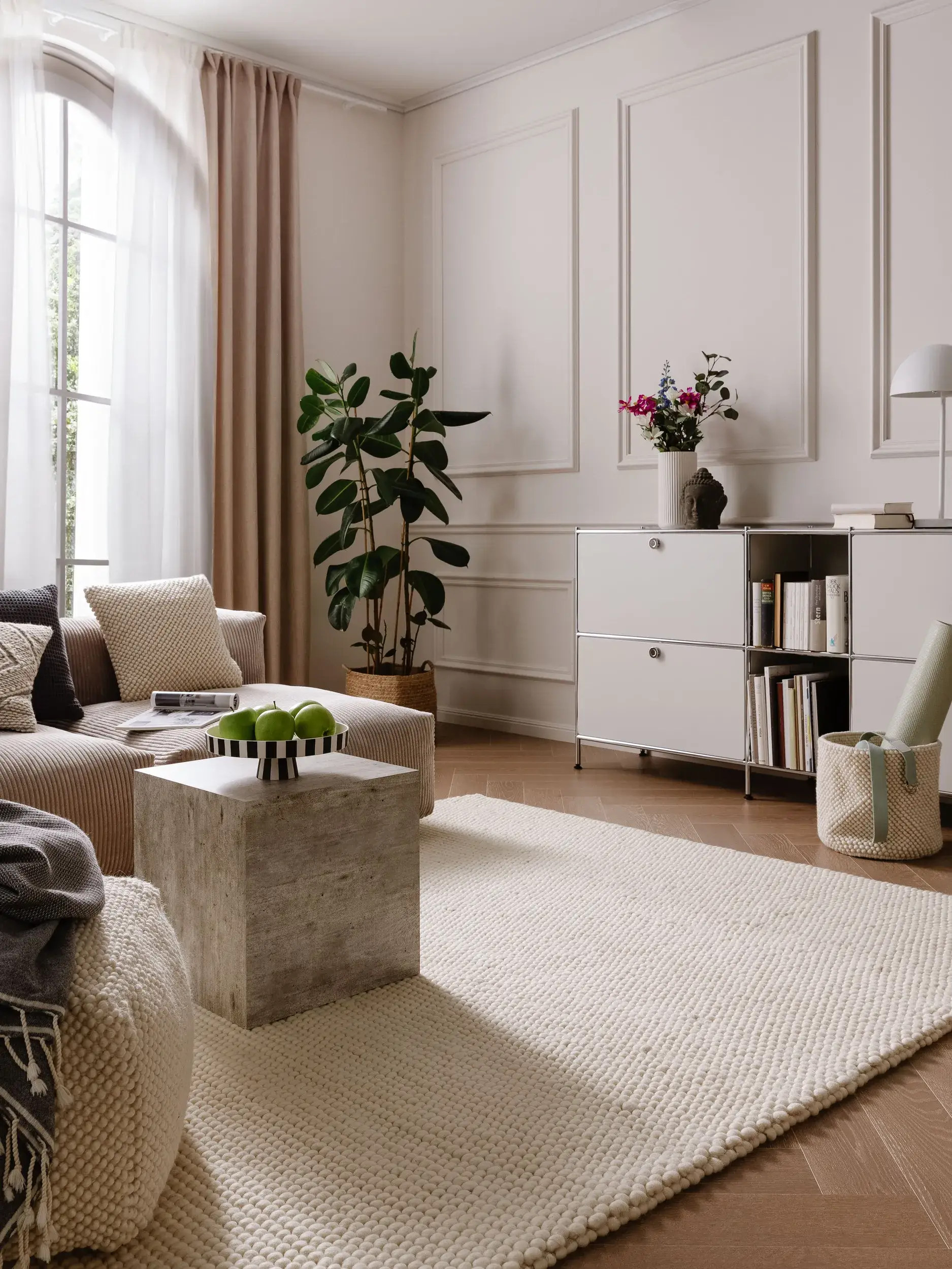 Teppich aus 70% Wolle, 30% Polyester in Beige mit 70% Wolle, 30% Polyester hohem Flor von benuta Pure