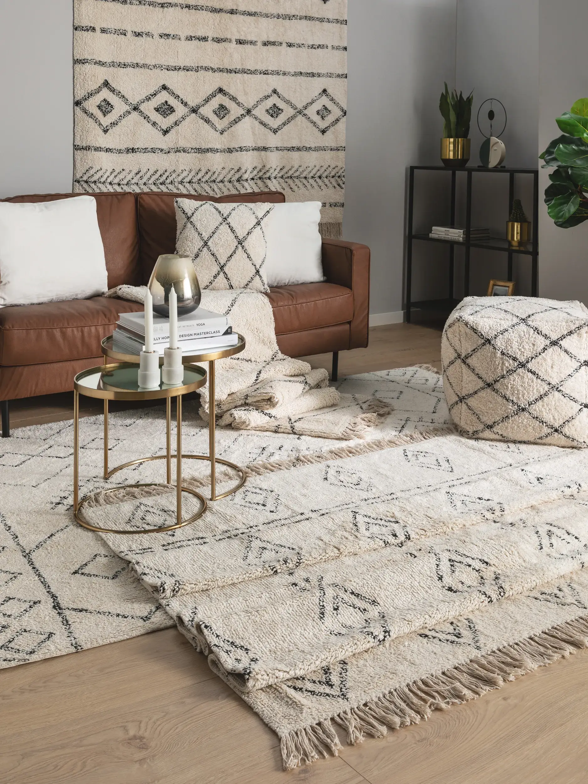 Matta av 100% Bomull i Beige med 100% Bomull hög lugg från benuta nest