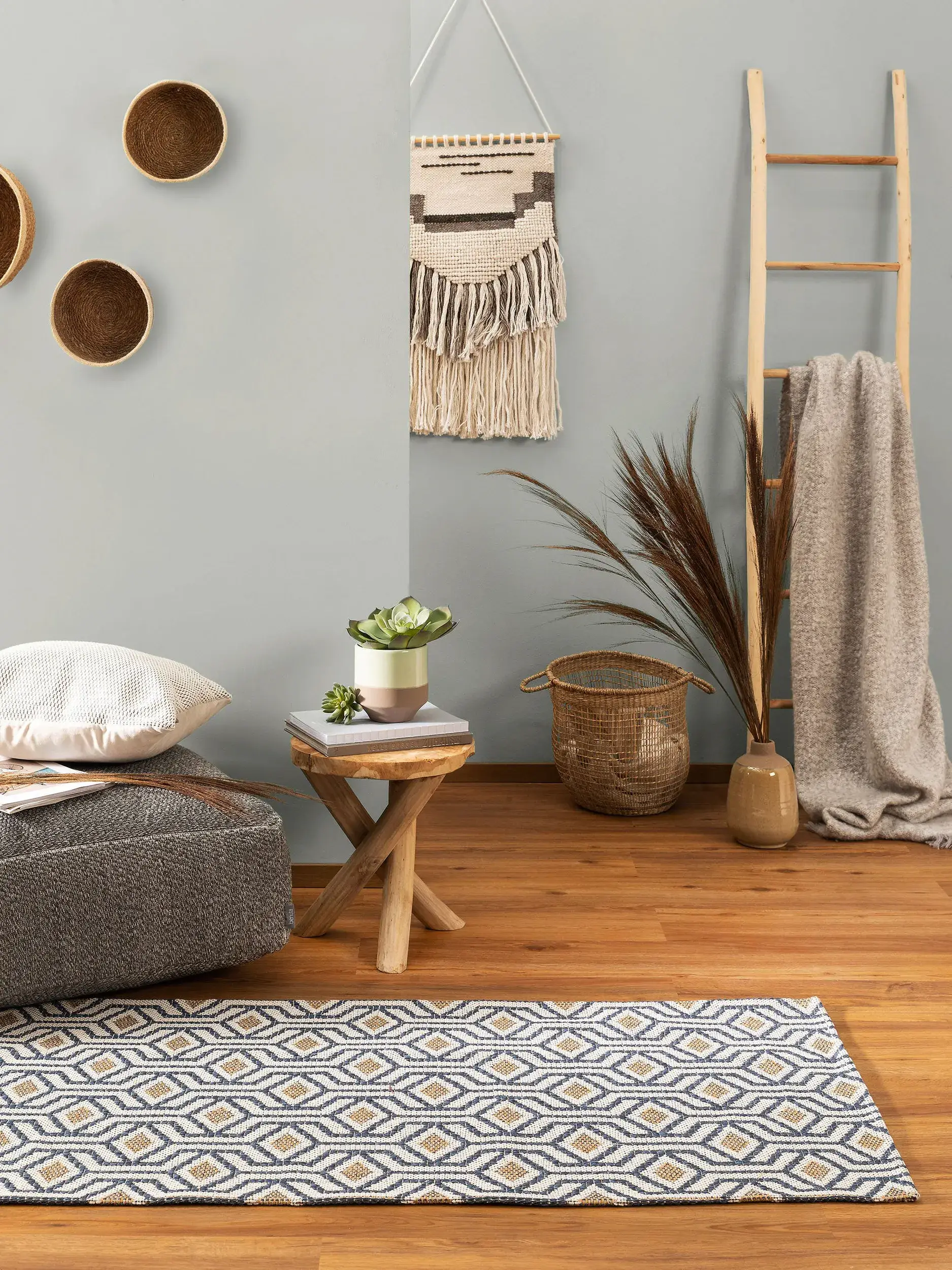 Tappeto di 100% Cotone in Azzurro con pelo alto 100% Cotone da benuta nest