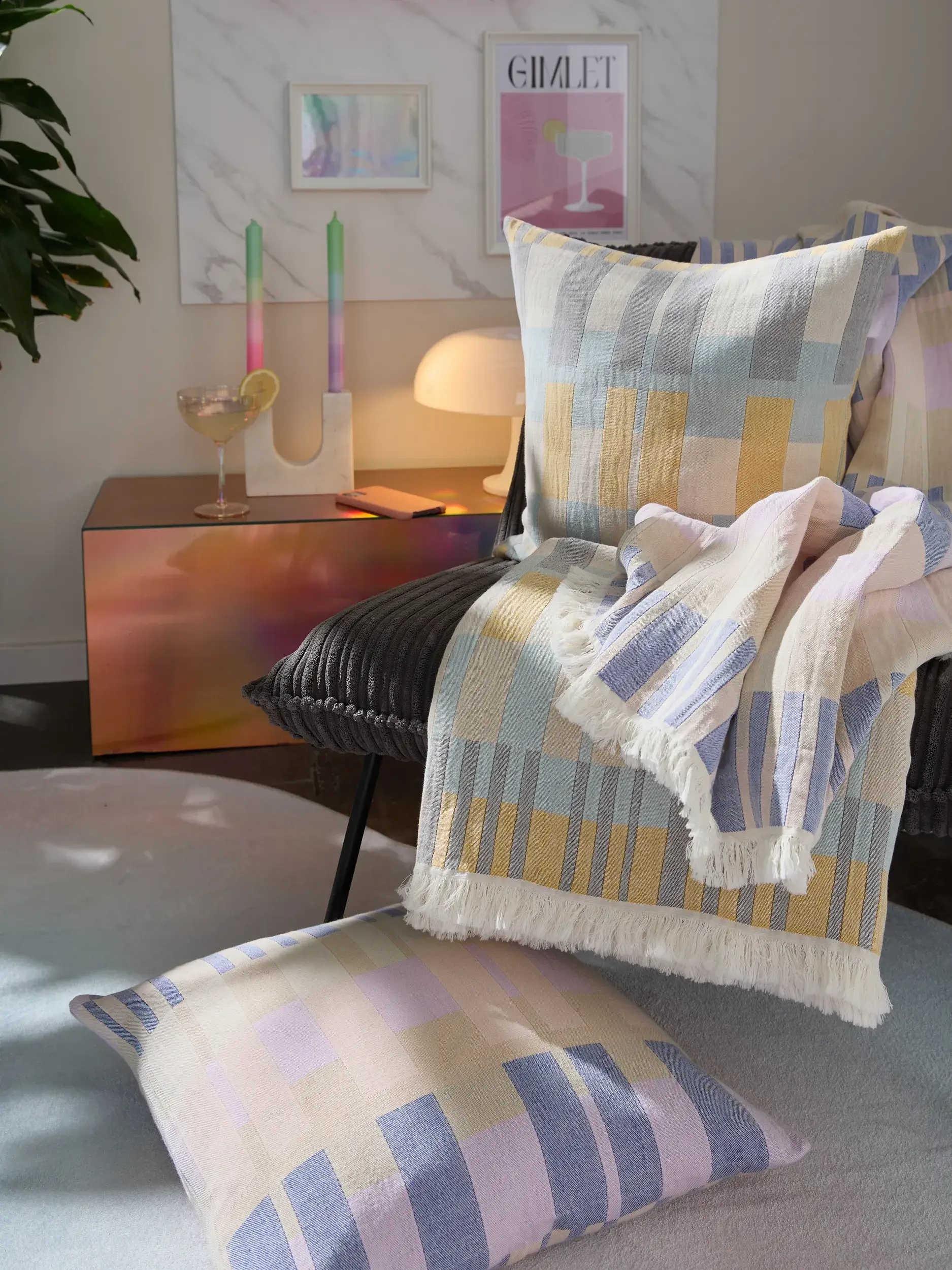 Baumwolldecke Nico Multicolor/Lila im Design  aus  von benuta Pop